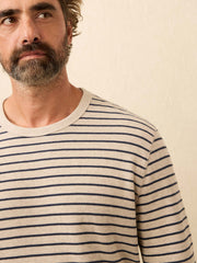 Double Knit Crewneck - Oat Navy Stripe