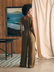 Alina Linen Jumpsuit - Military Olive