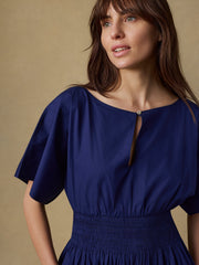Coastal Poplin Elia Smocked Dress - Ocean Cavern
