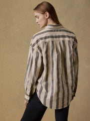 Cotton Linen Relaxed Shirt - Pine Bay Stripe