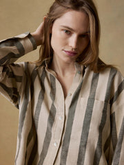 Cotton Linen Relaxed Shirt - Pine Bay Stripe