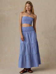 Coastal Poplin Maxi Skirt - Deepwater Stripe