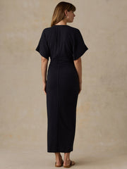 Cotton Hemp Maxi Dress - Black