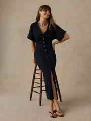 Cotton Hemp Maxi Dress - Black