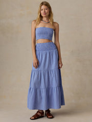 Coastal Poplin Smocked Top - Deepwater Stripe