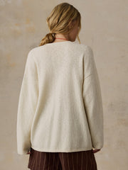 Boucle Deep V-Neck Sweater - Cream