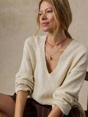 Boucle Deep V-Neck Sweater - Cream