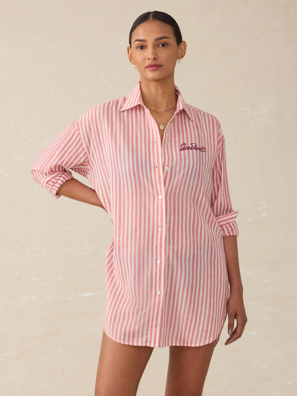 Arizona State University Haze Shirtdress - Rose Watercolor Stripe