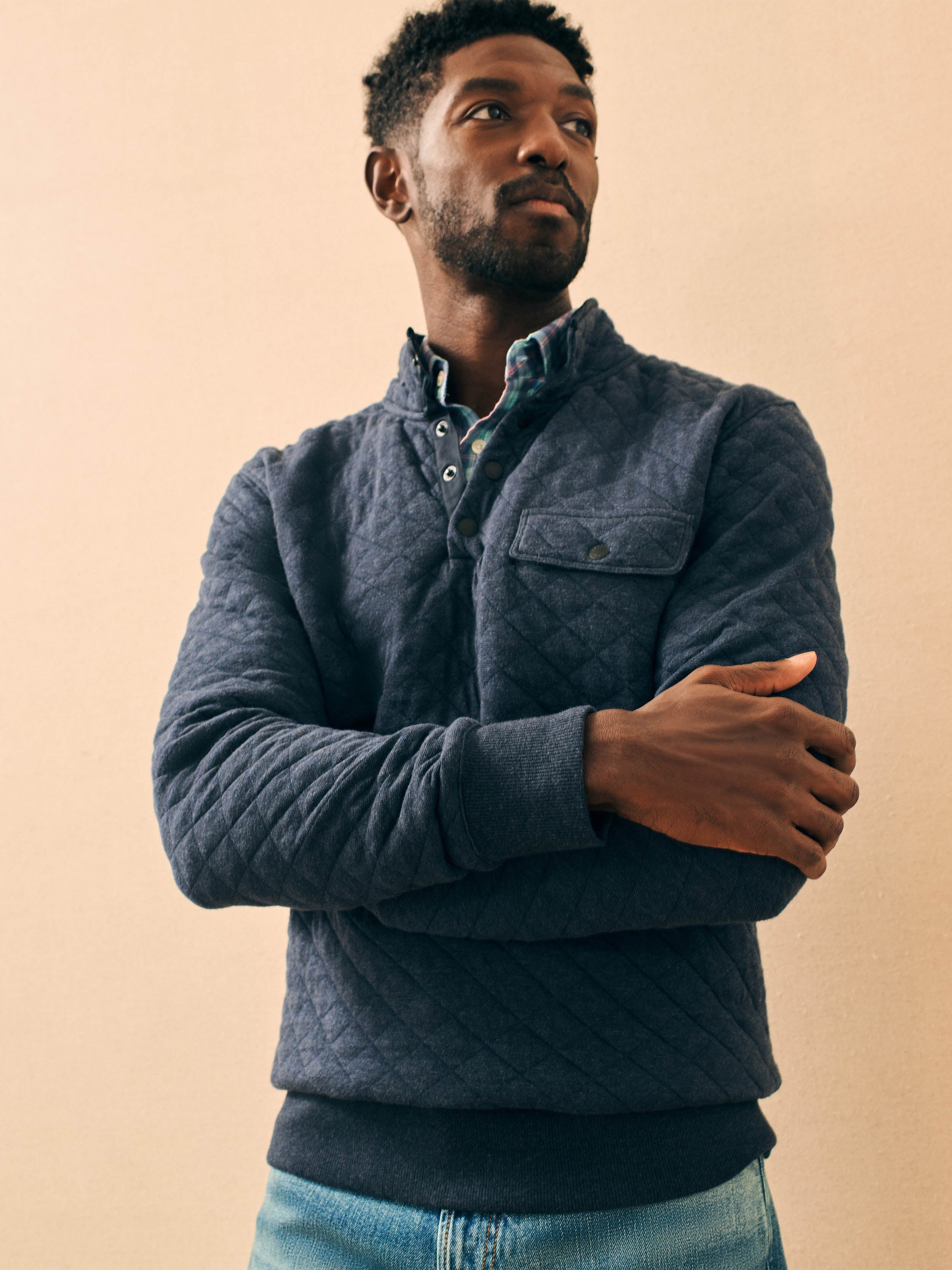 Epic Quilted Fleece Pullover - Navy Melange