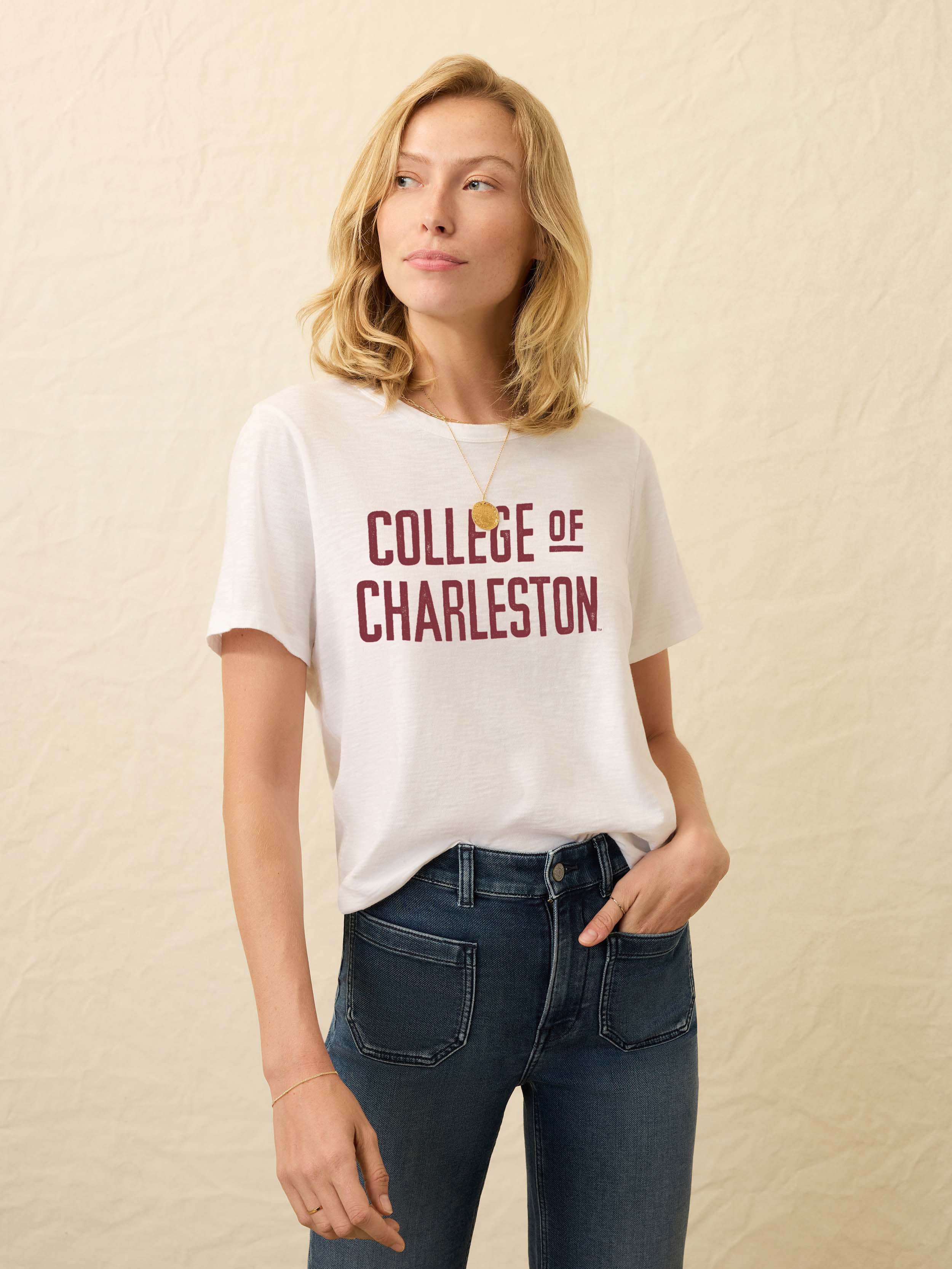 College of Charleston Sunwashed Essential Tee - White