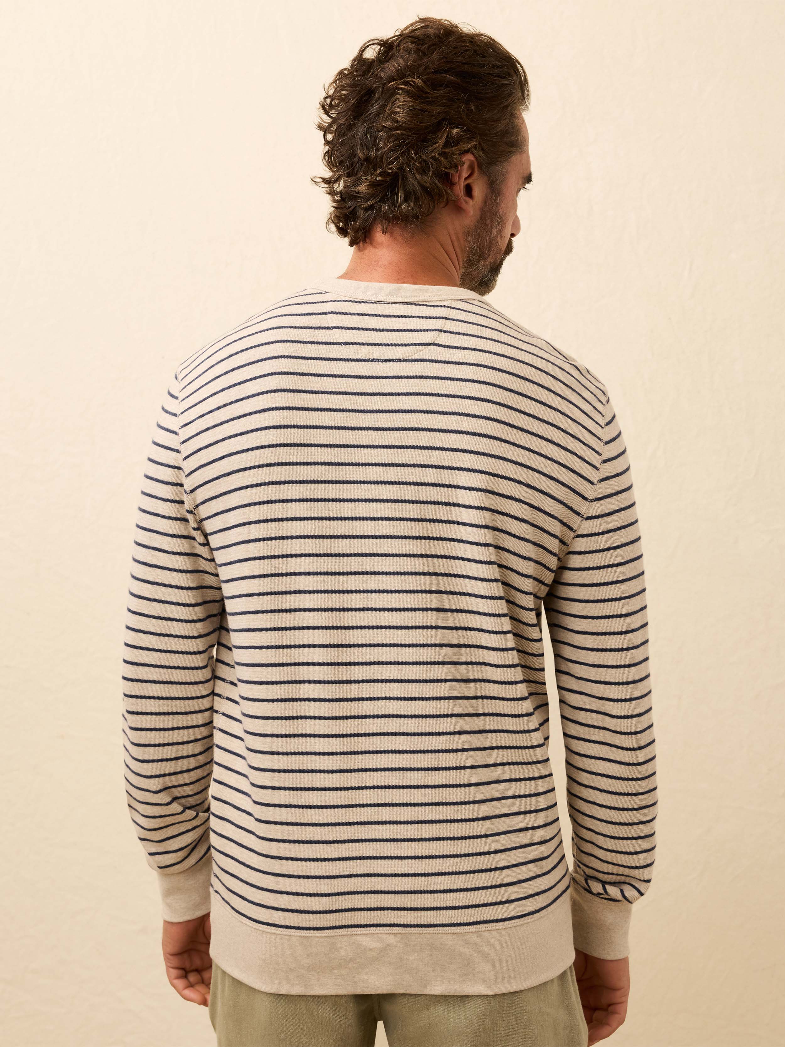 Double Knit Crewneck - Oat Navy Stripe
