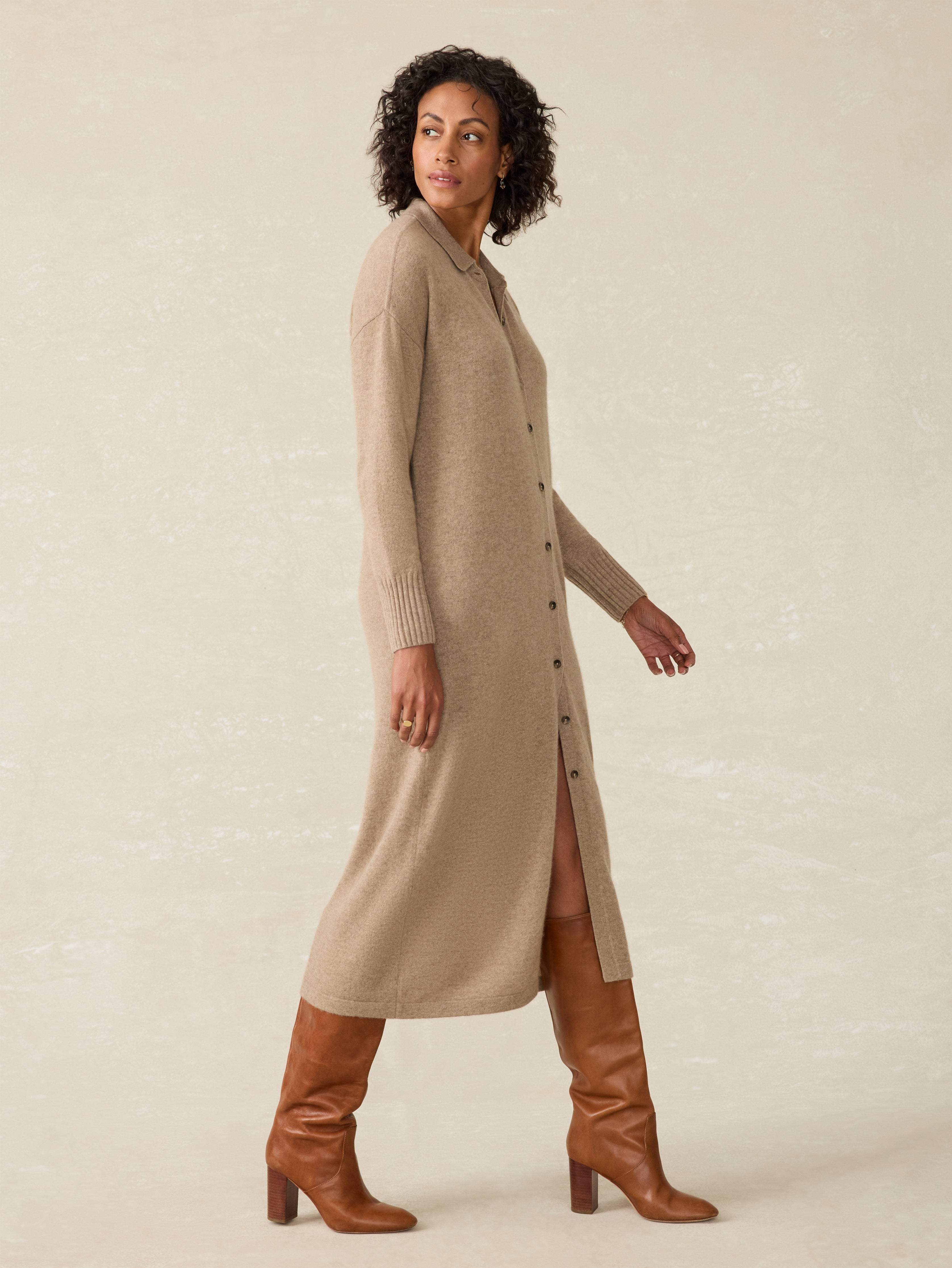 Coastal Cashmere Maxi Shirtdress - Driftwood