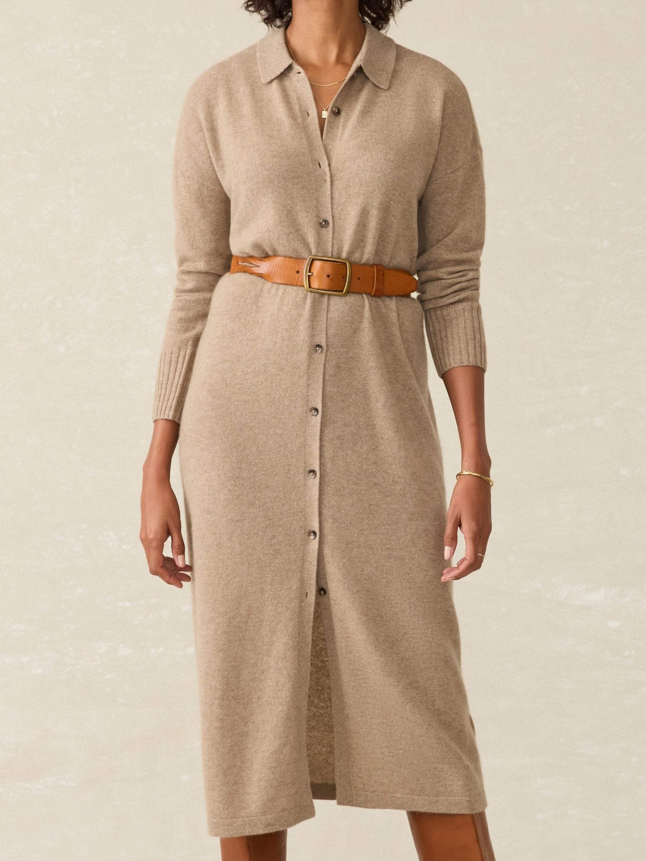 Coastal Cashmere Maxi Shirtdress - Driftwood