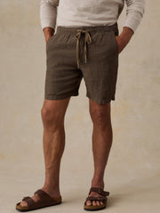 Essential Linen Short (6.5") - Island Brown Stripe