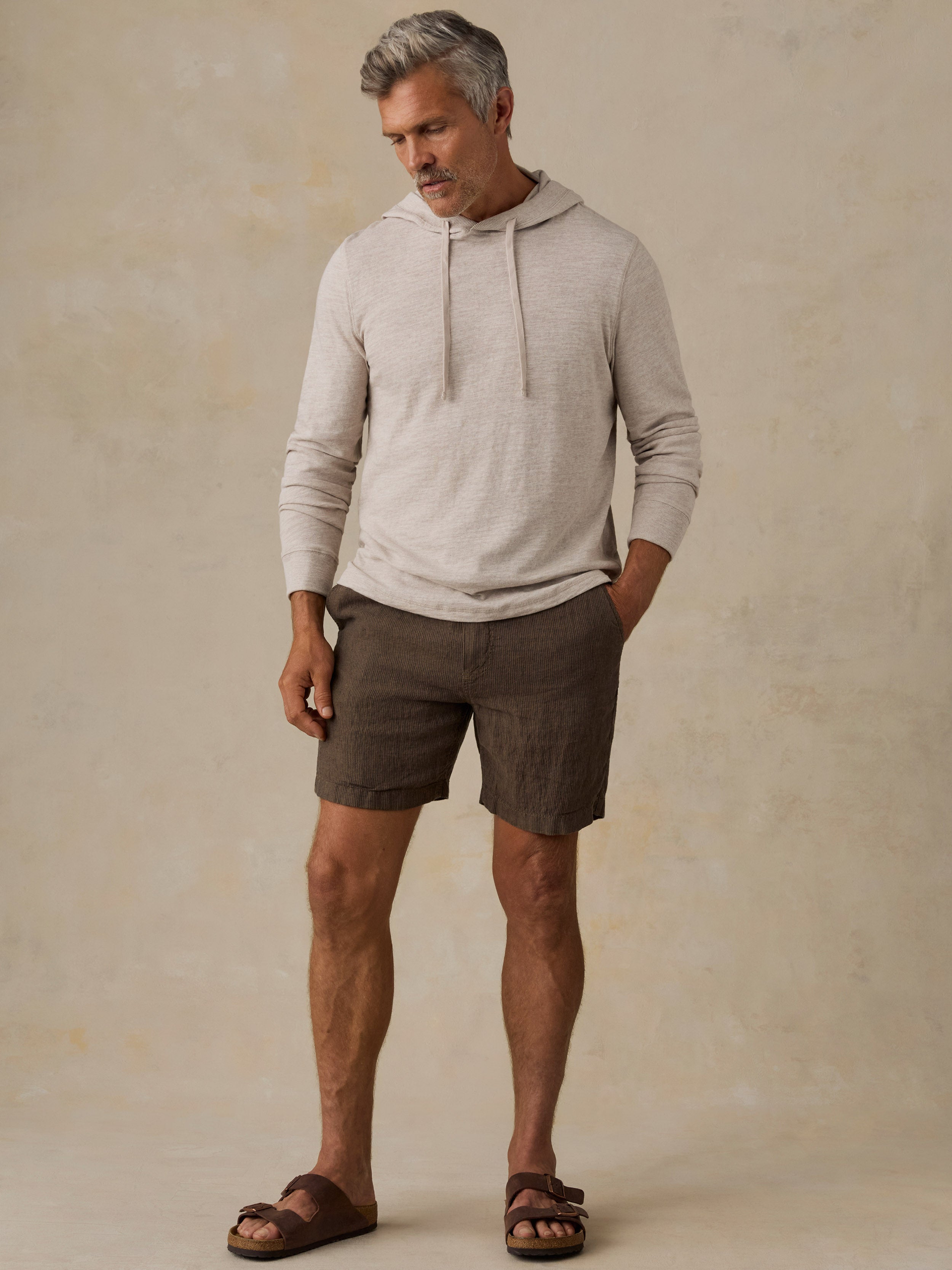 Essential Linen Short (6.5") - Island Brown Stripe