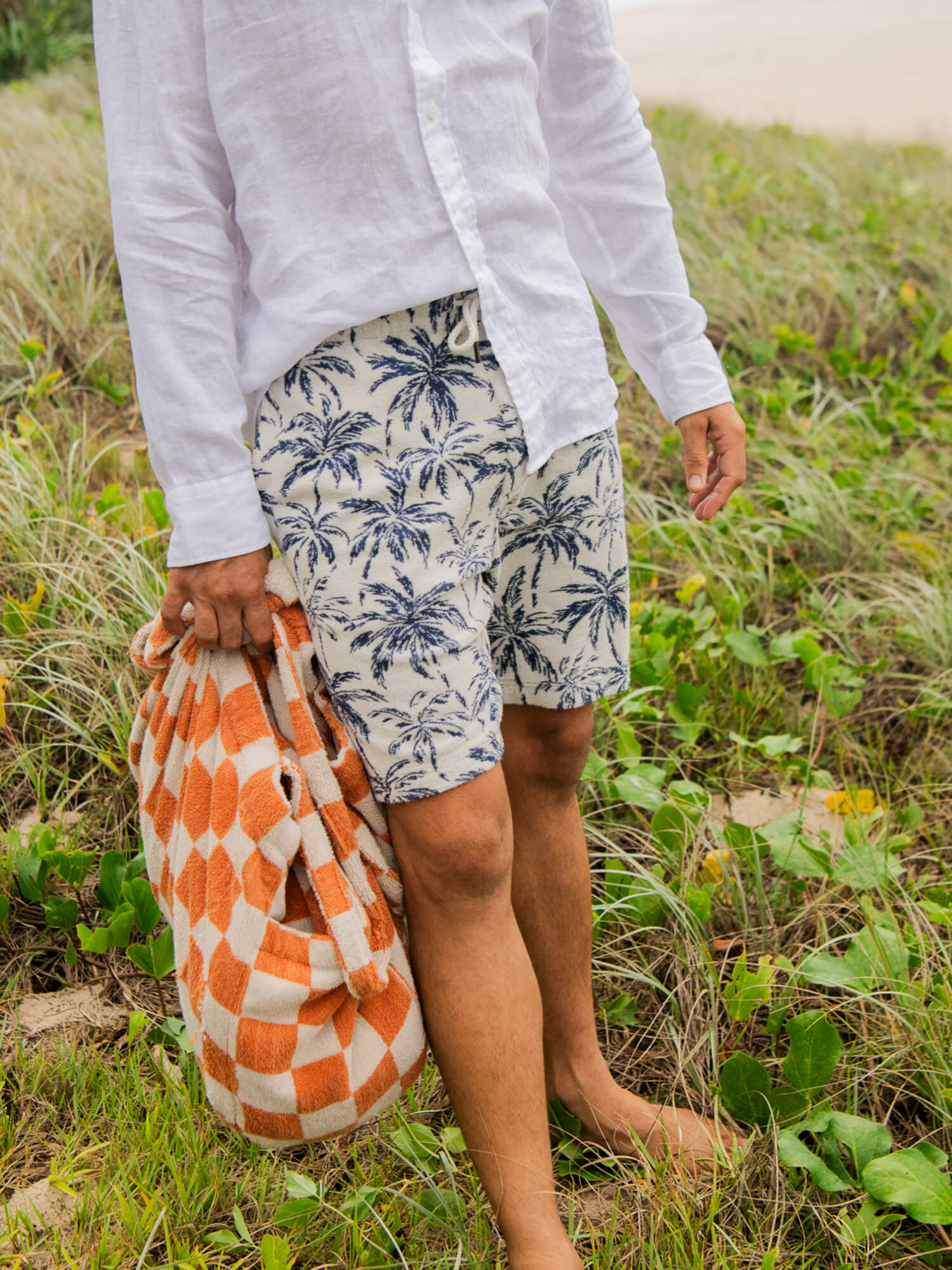 Cabana Towel Terry Sweatshort - Ivory Tropic Trees