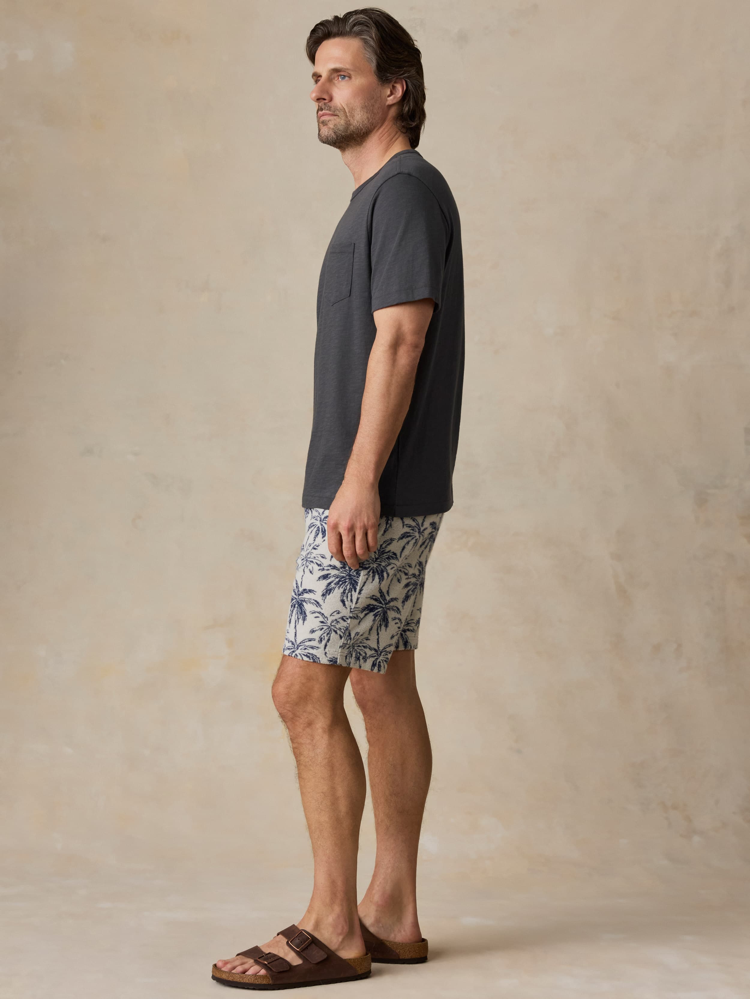 Cabana Towel Terry Sweatshort - Ivory Tropic Trees