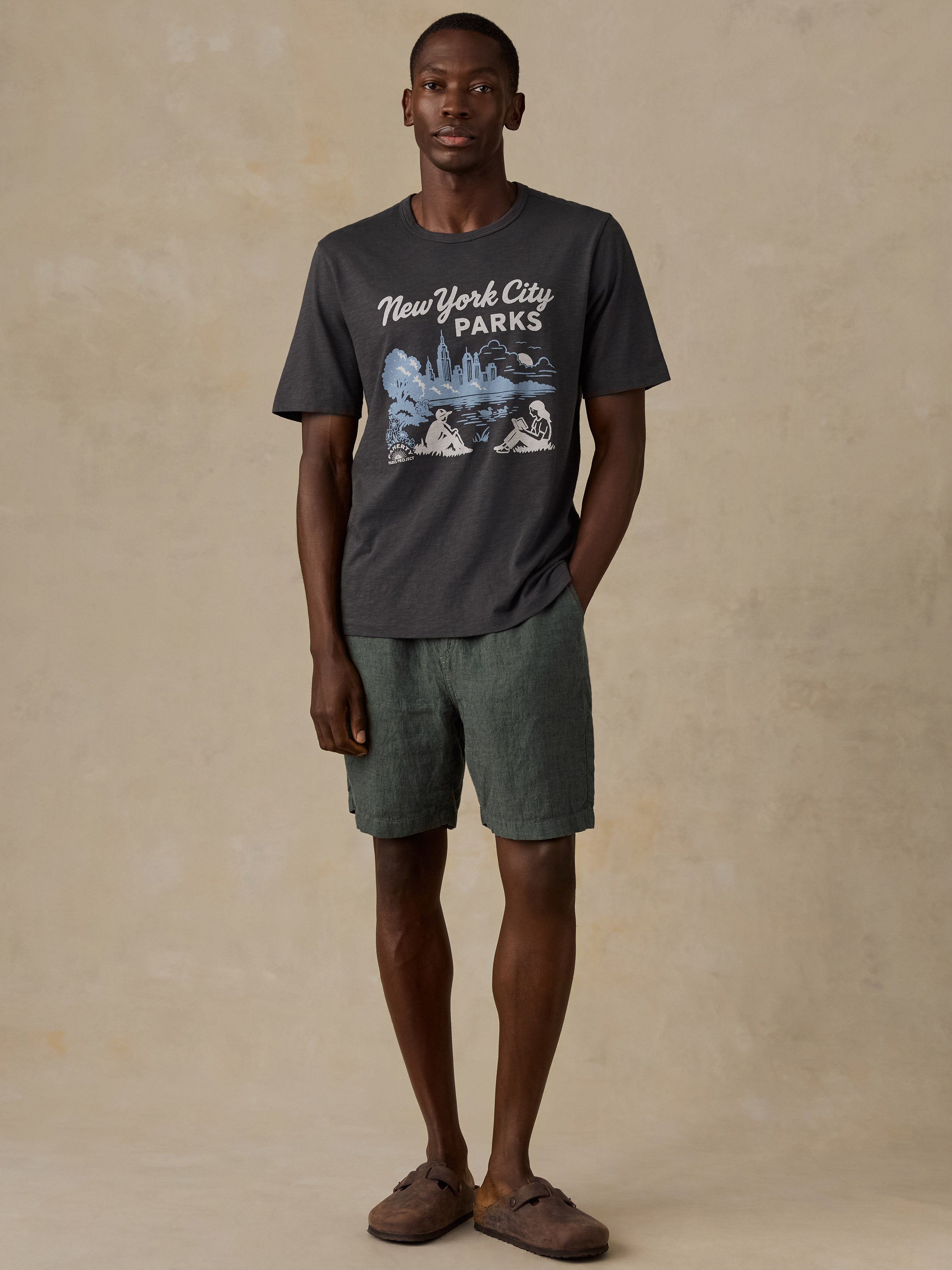 Faherty x Parks Project NYC Parks Short-Sleeve Sunwashed Regenerative Tee - Graphite