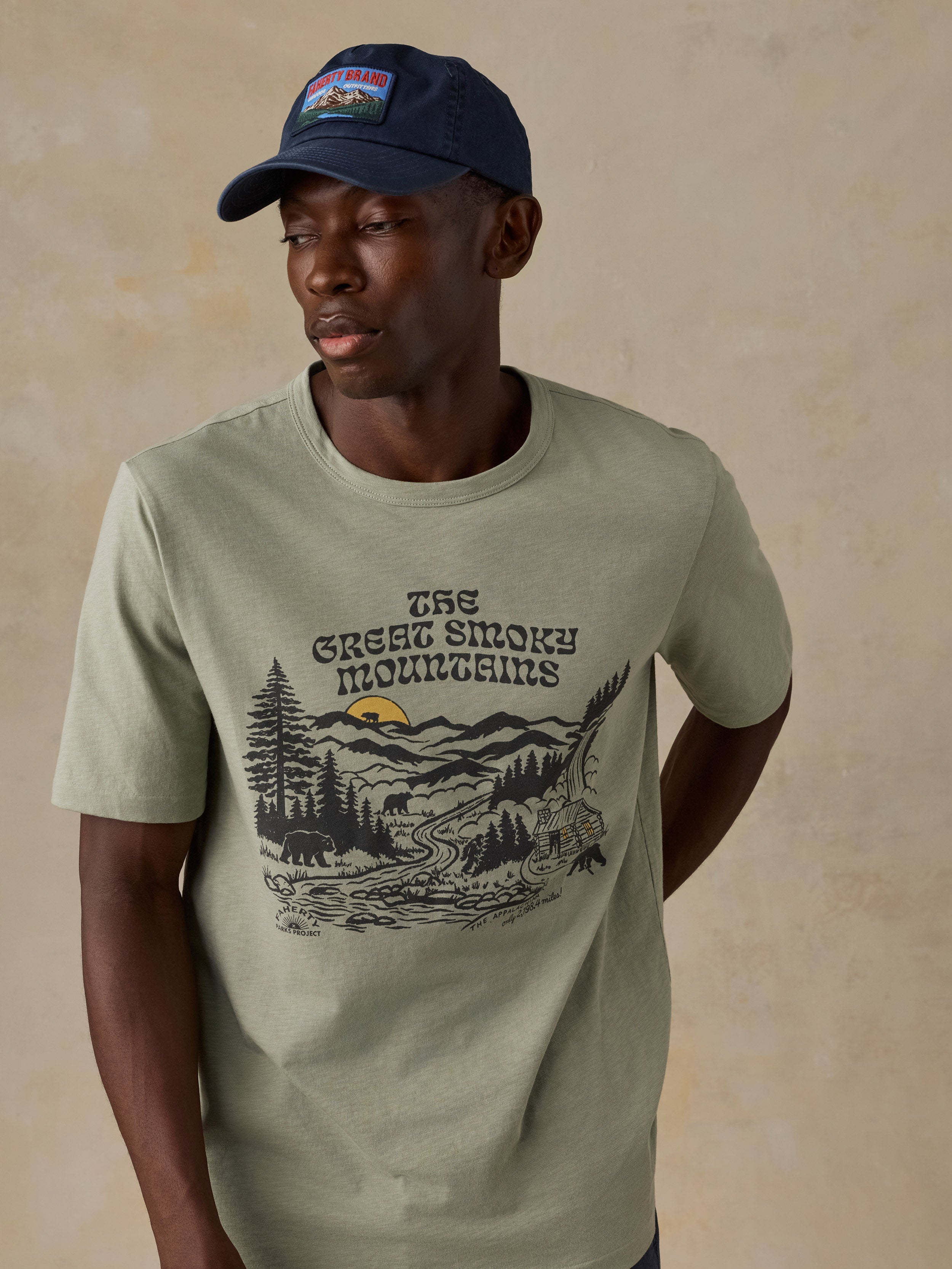 Faherty x Parks Project Great Smoky Mountains Short-Sleeve Sunwashed Regenerative Tee - Summer Sage