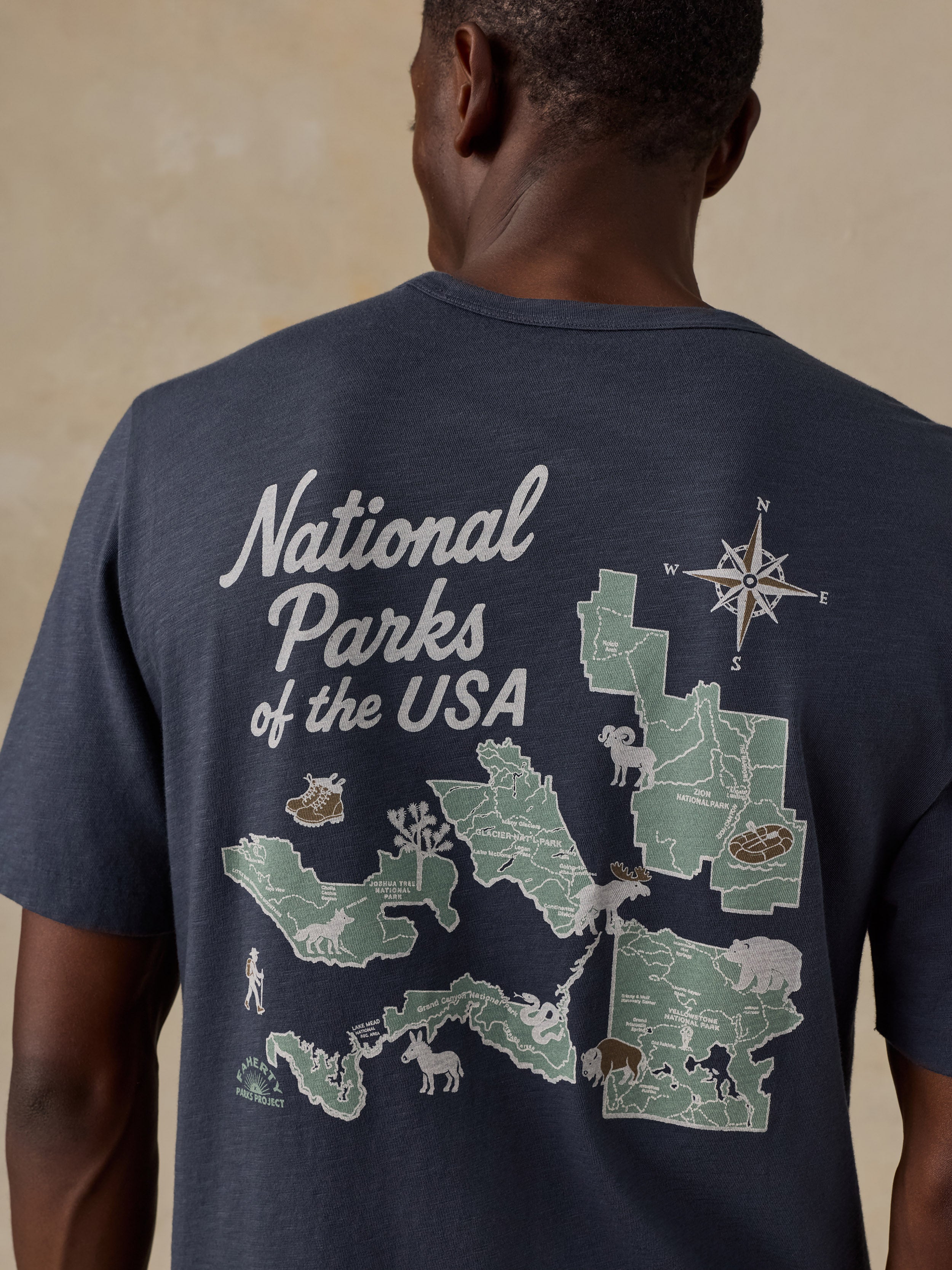 Faherty x Parks Project National Parks Short-Sleeve Sunwashed Regenerative Tee - Dune Navy