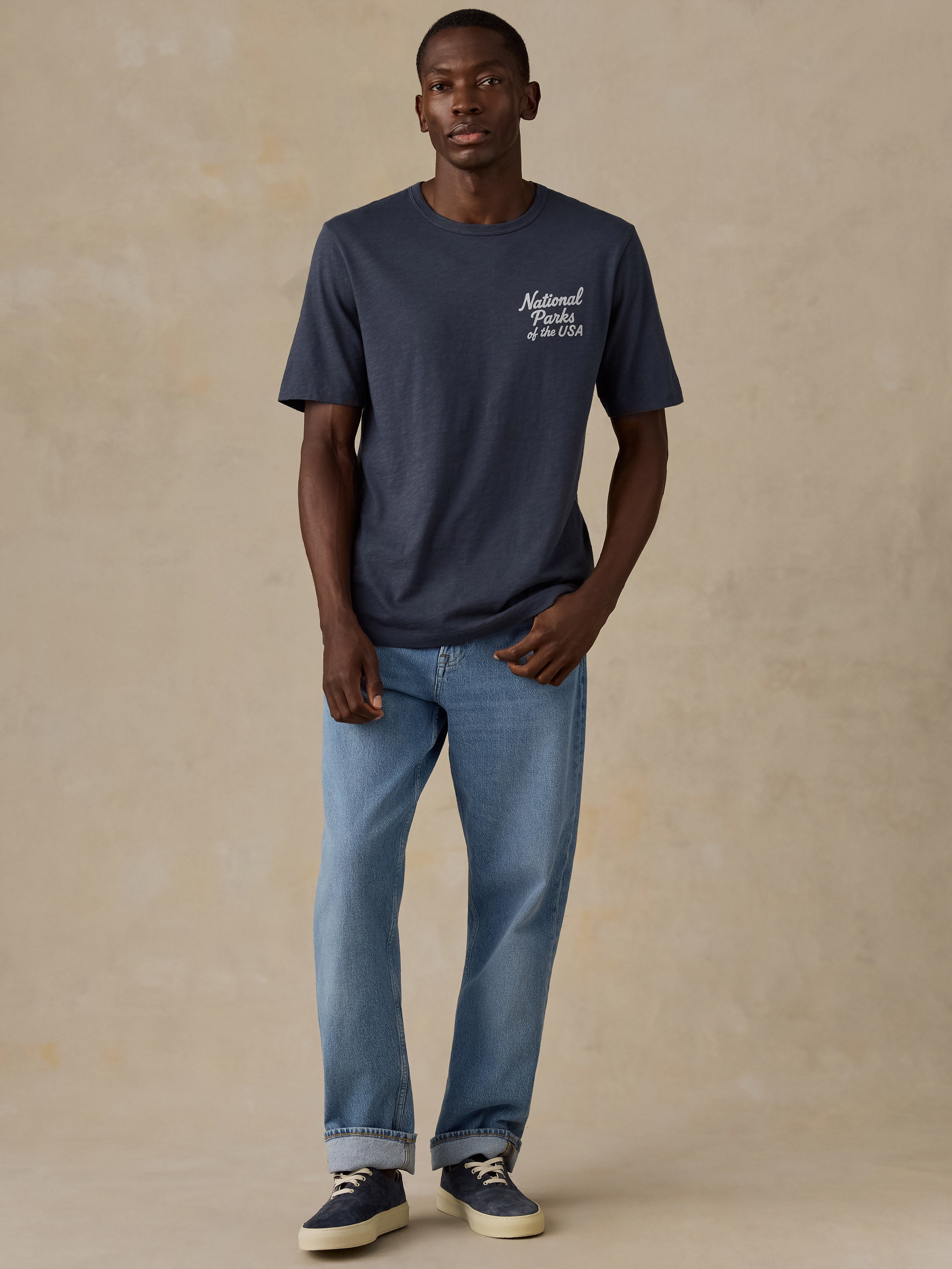 Faherty x Parks Project National Parks Short-Sleeve Sunwashed Regenerative Tee - Dune Navy