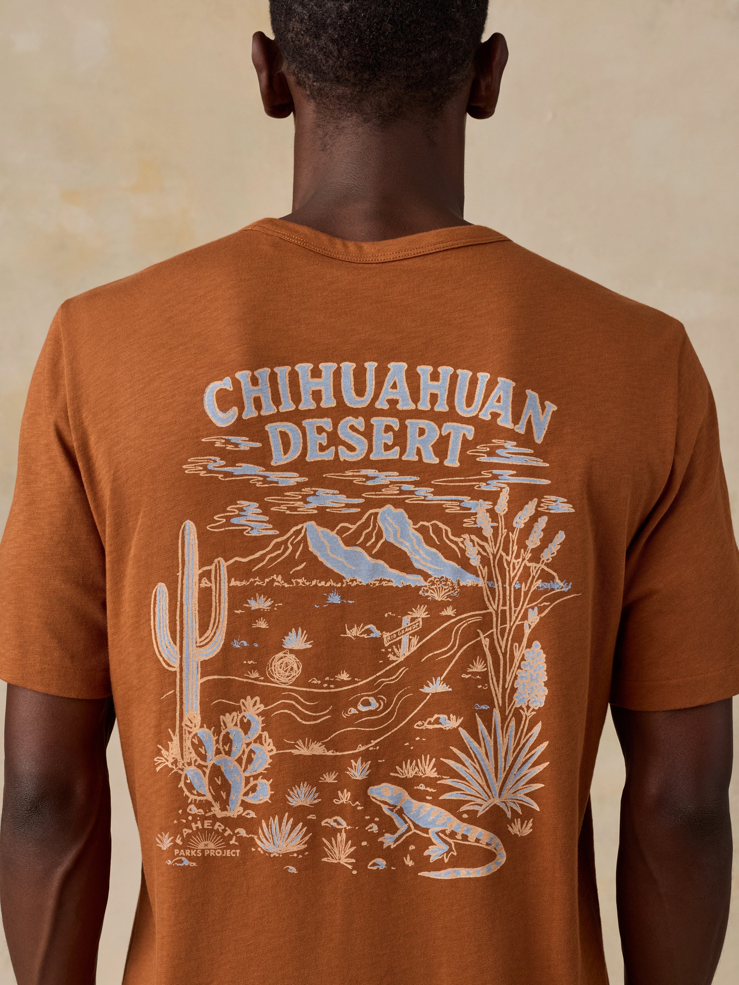 Faherty x Parks Project Chihuahuan Desert Short-Sleeve Sunwashed Regenerative Tee - Copper Red