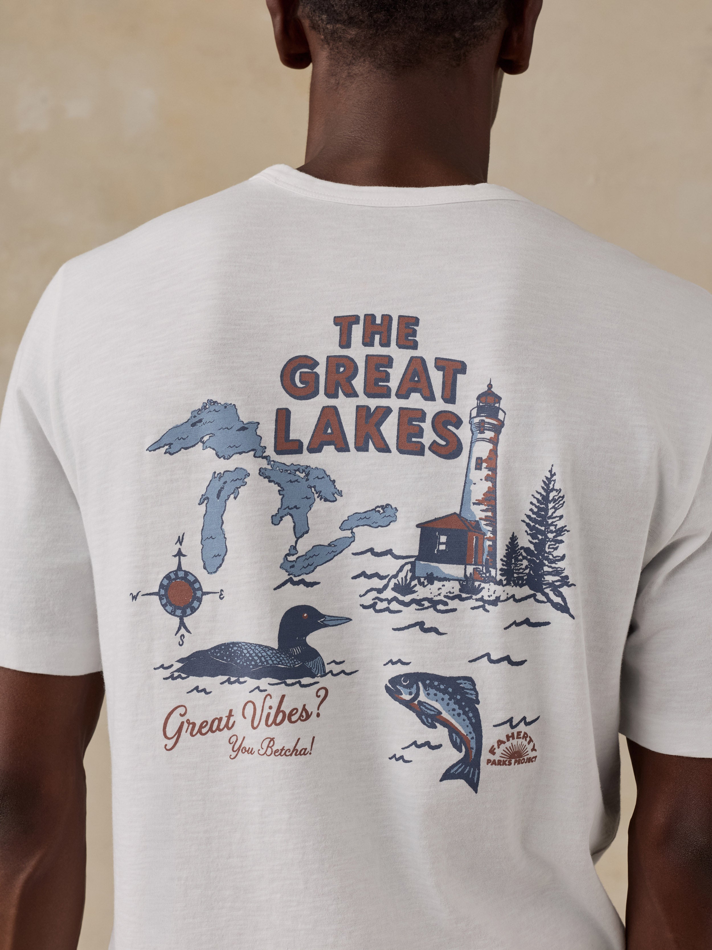 Faherty x Parks Project Great Lakes Short-Sleeve Sunwashed Regenerative Tee - White