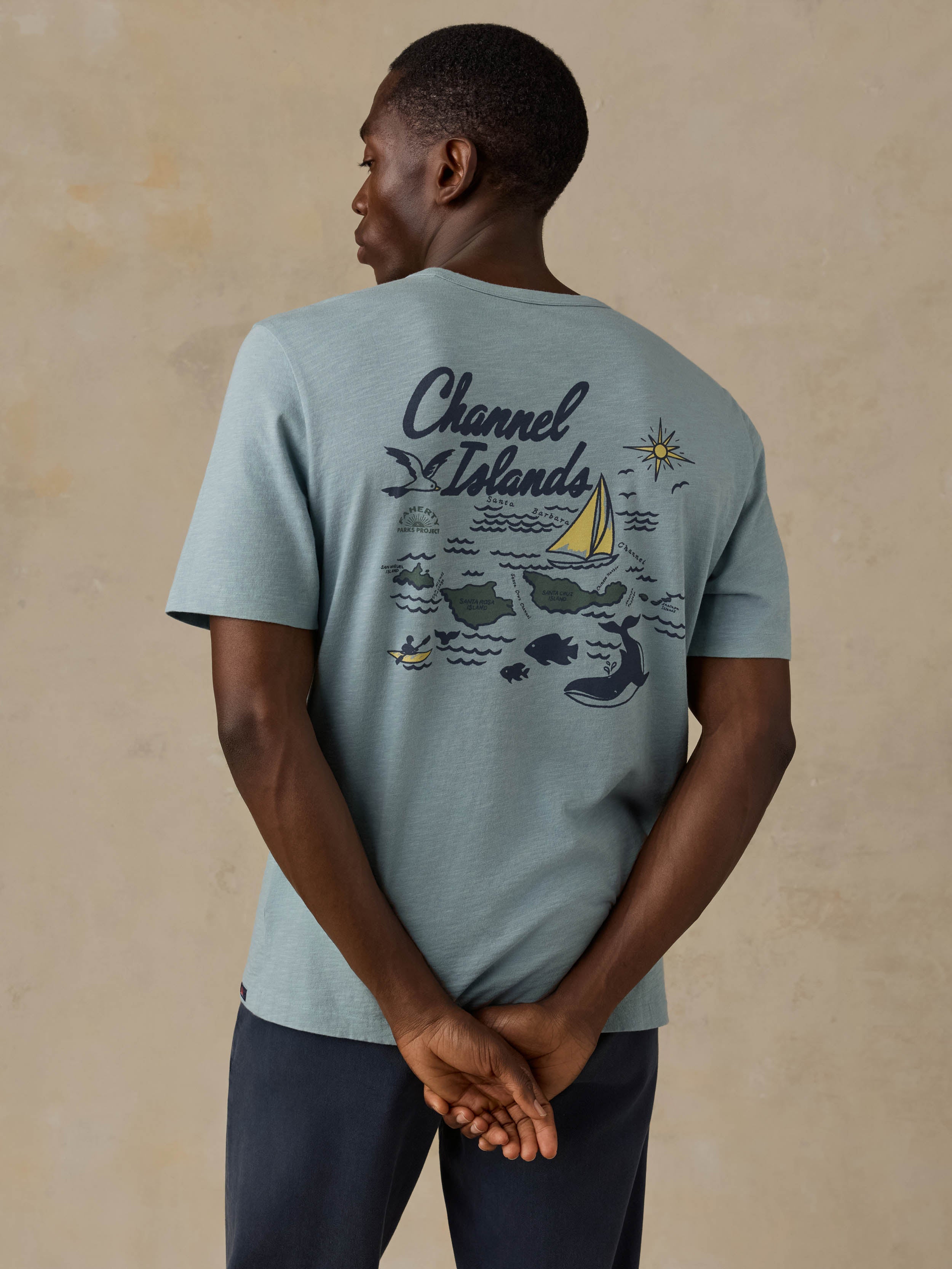 Faherty x Parks Project Channel Islands Short-Sleeve Sunwashed Regenerative Tee - Hull Teal