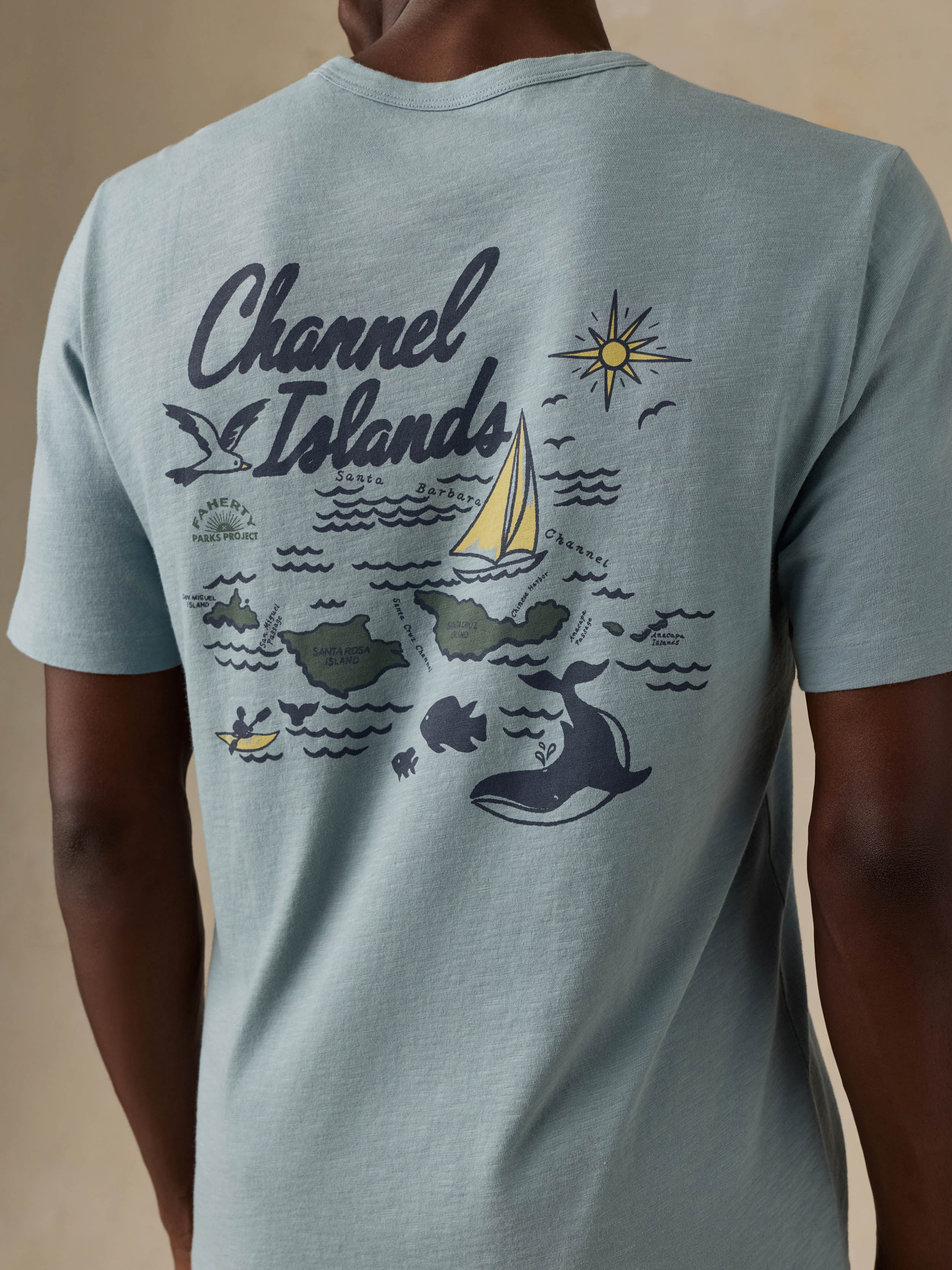 Faherty x Parks Project Channel Islands Short-Sleeve Sunwashed Regenerative Tee - Hull Teal