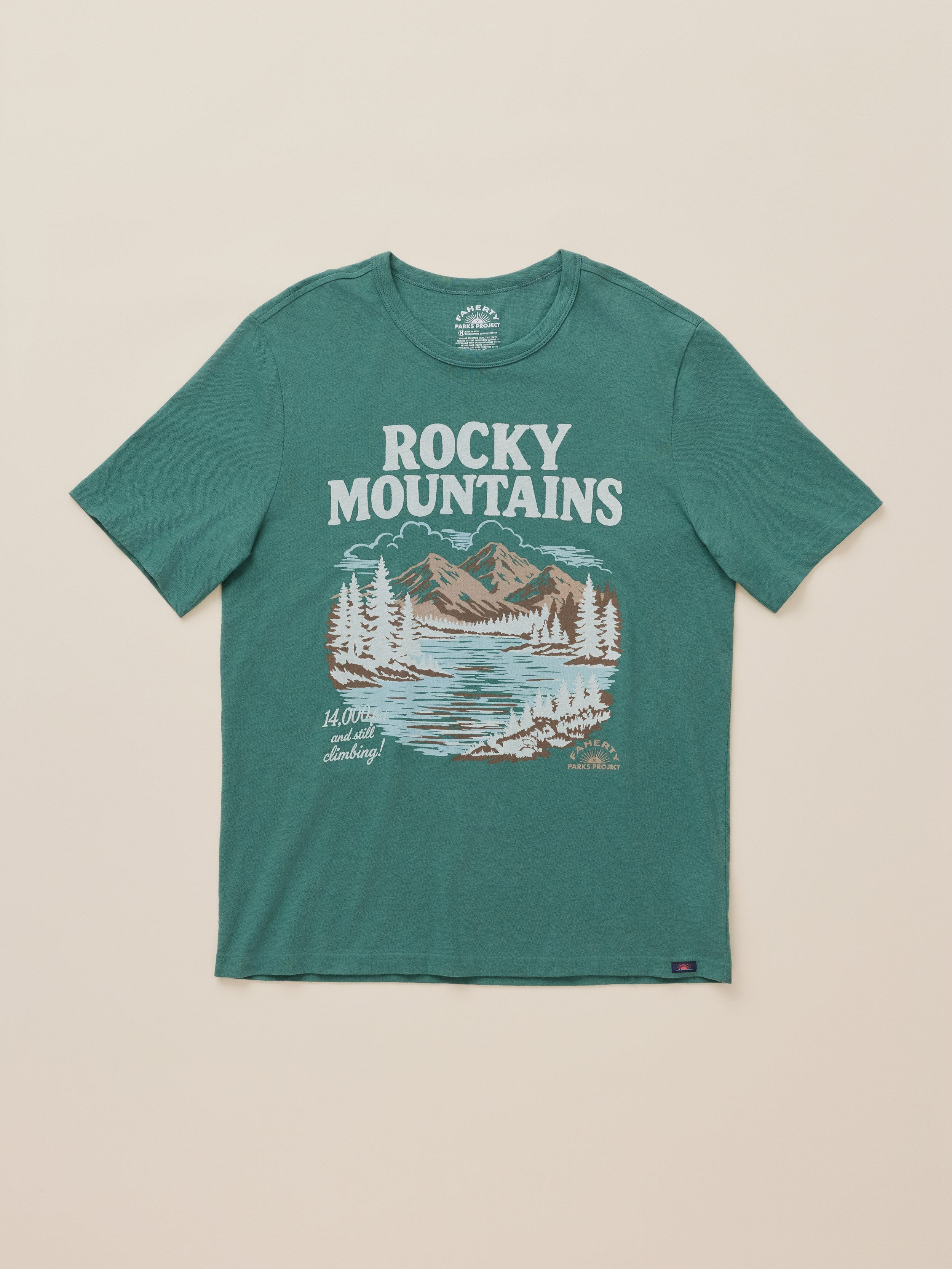 Faherty x Parks Project Rocky Mountains Short-Sleeve Sunwashed Regenerative Tee - Forest
