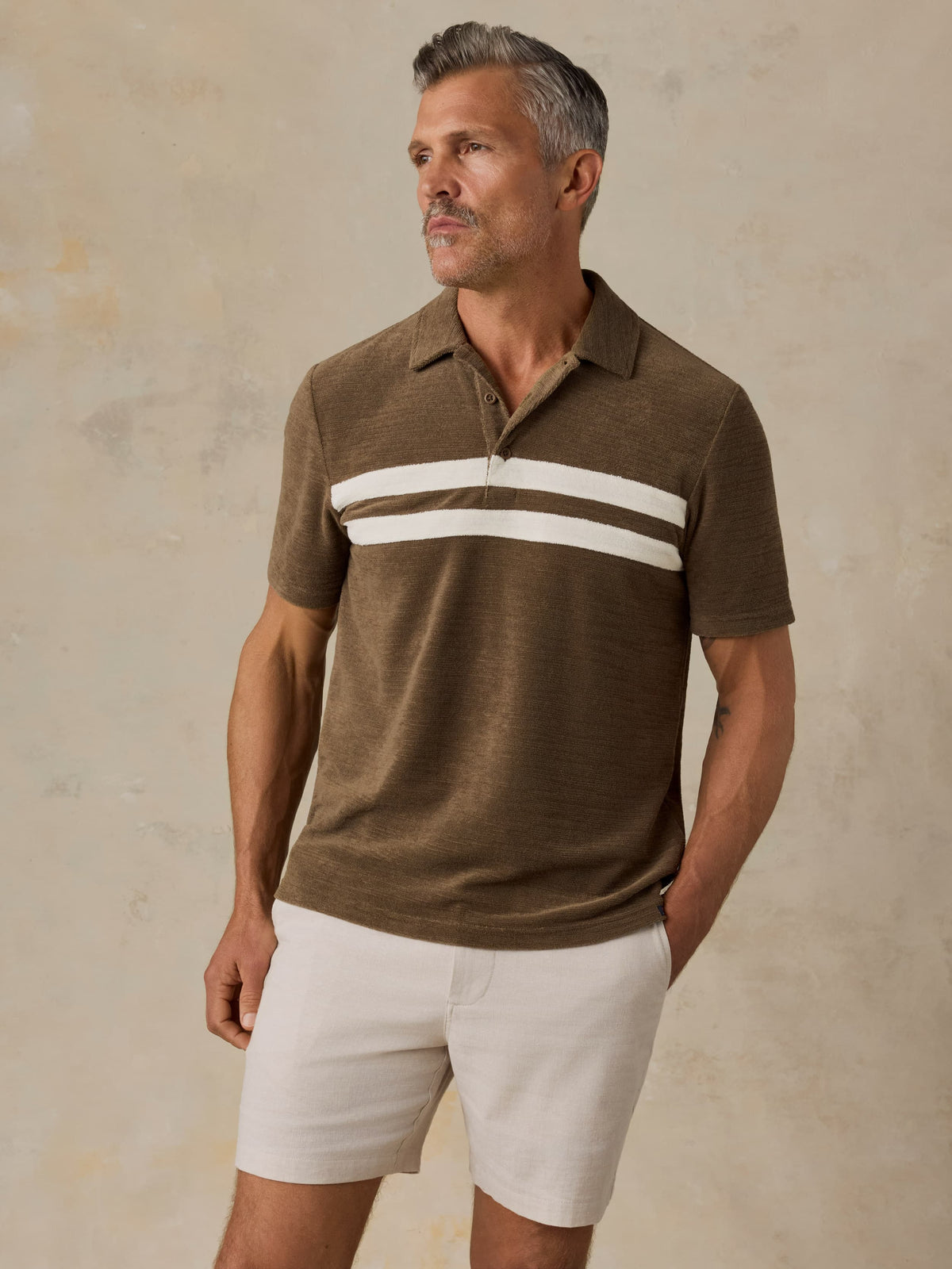 Cabana Towel Terry Surf Stripe Polo - Island Brown