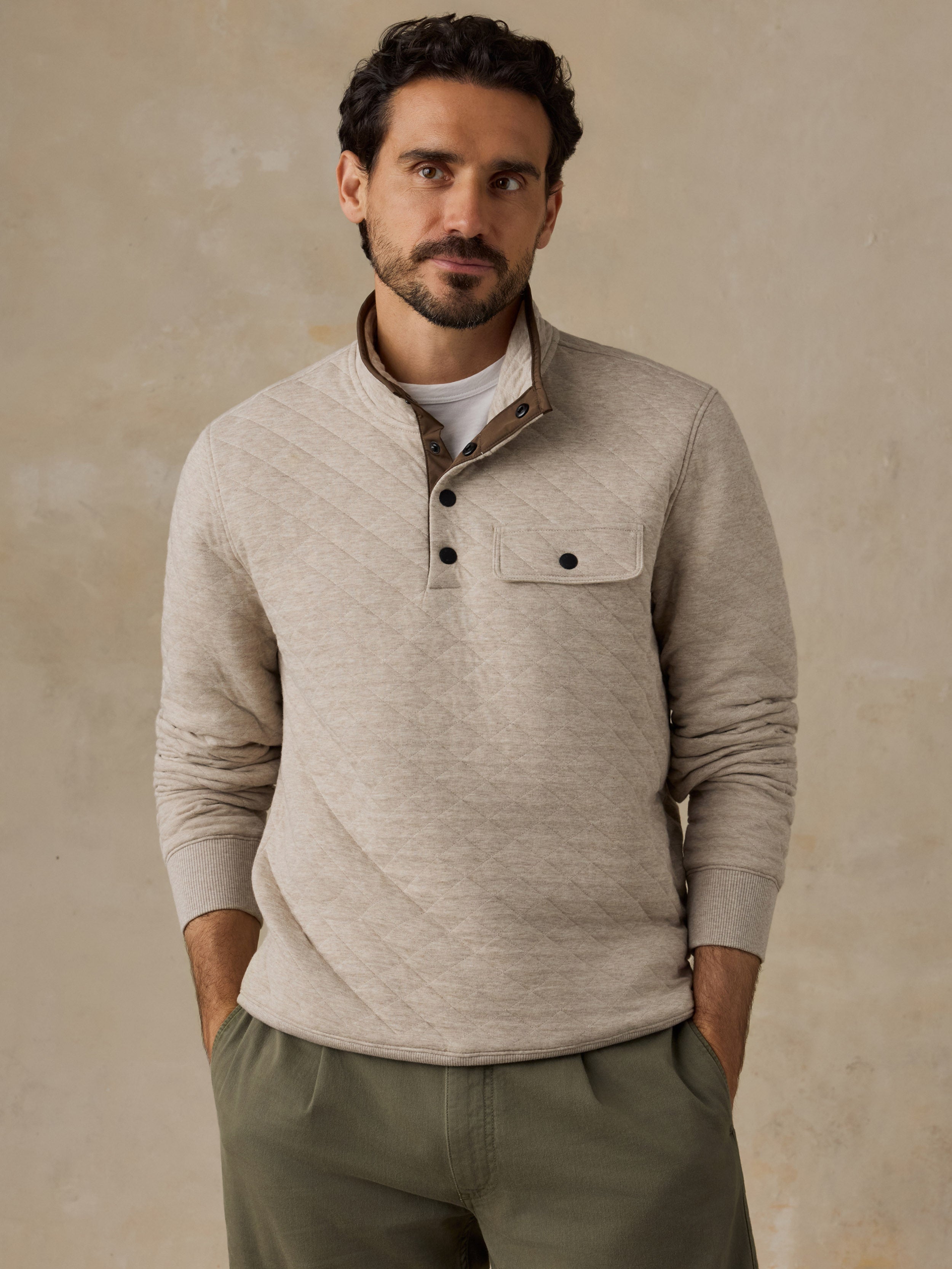 Epic Quilted Fleece Pullover - Oatmeal Melange