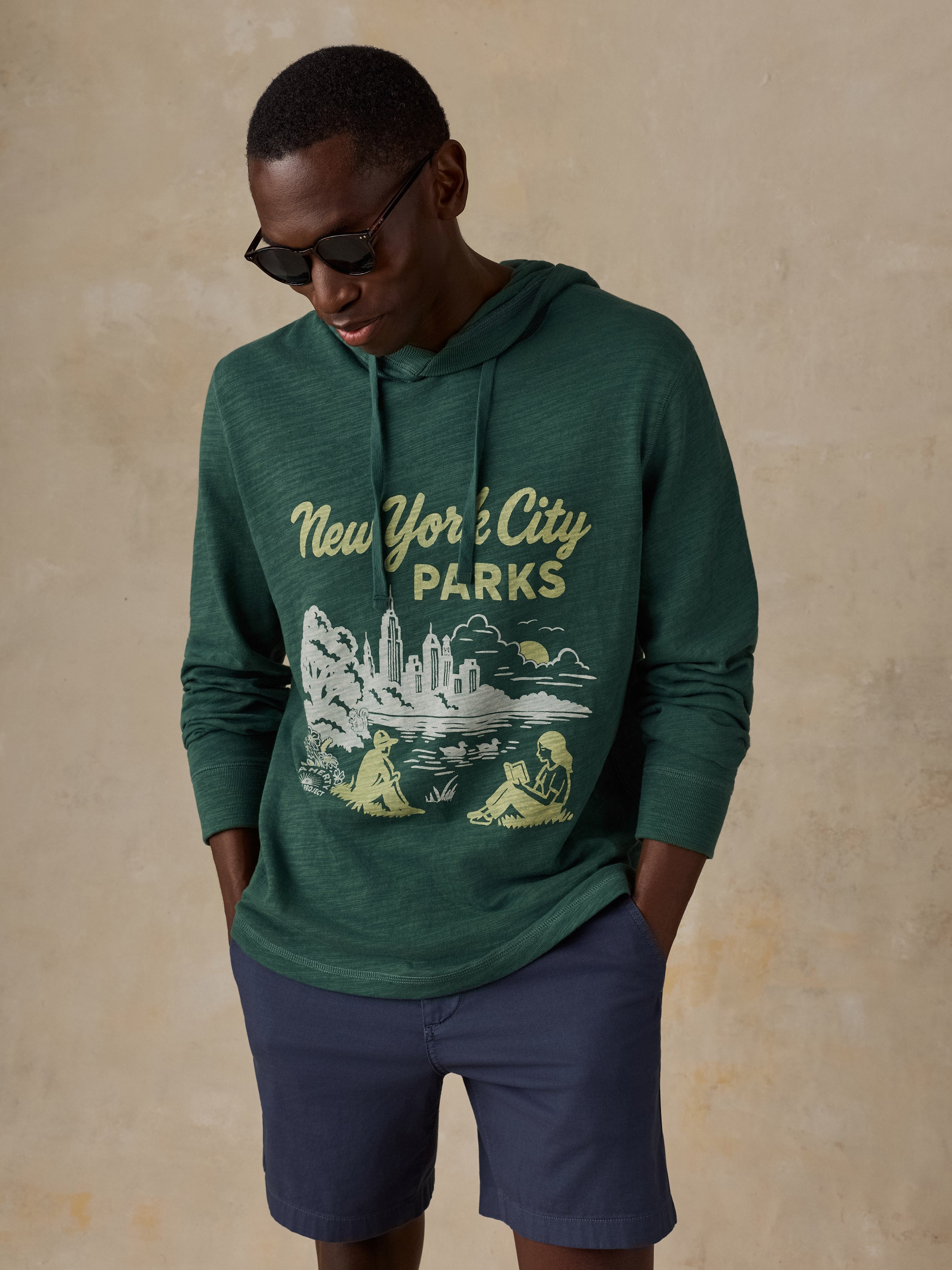 Faherty x Parks Project NYC Parks Sunwashed Organic Hoodie - Forest