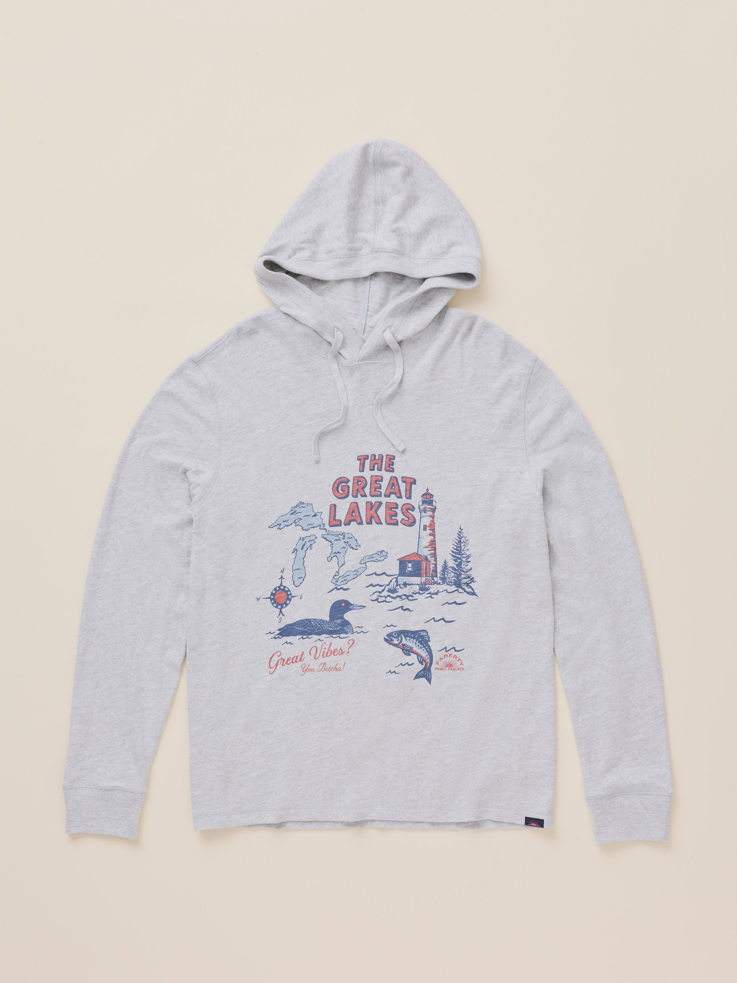 Faherty x Parks Project Great Lakes Sunwashed Organic Hoodie - Light Grey Heather
