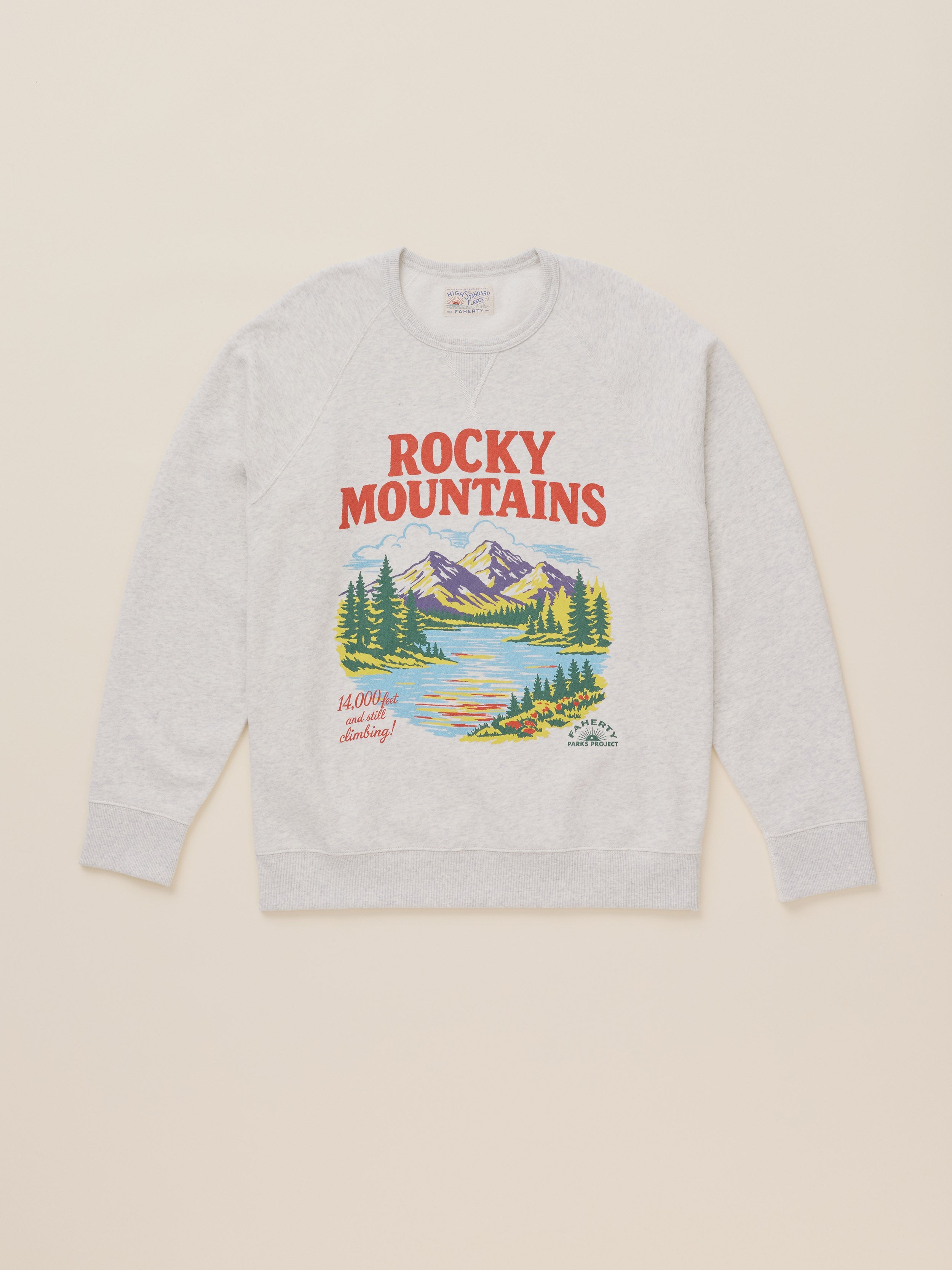 Faherty x Parks Project Rocky Mountains High Standard Fleece Crewneck - Antique Ivory Heather