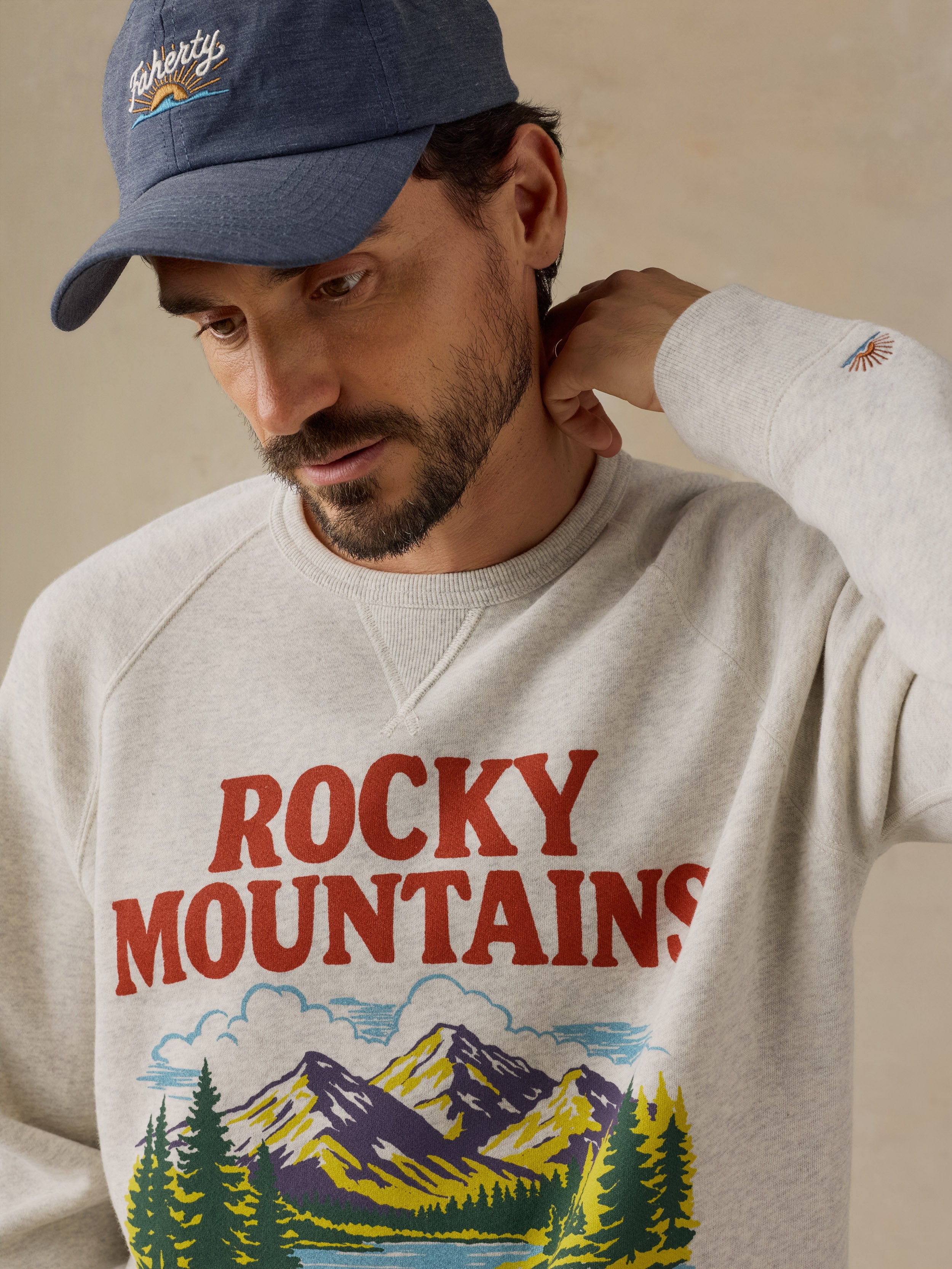 Faherty x Parks Project Rocky Mountains High Standard Fleece Crewneck - Antique Ivory Heather