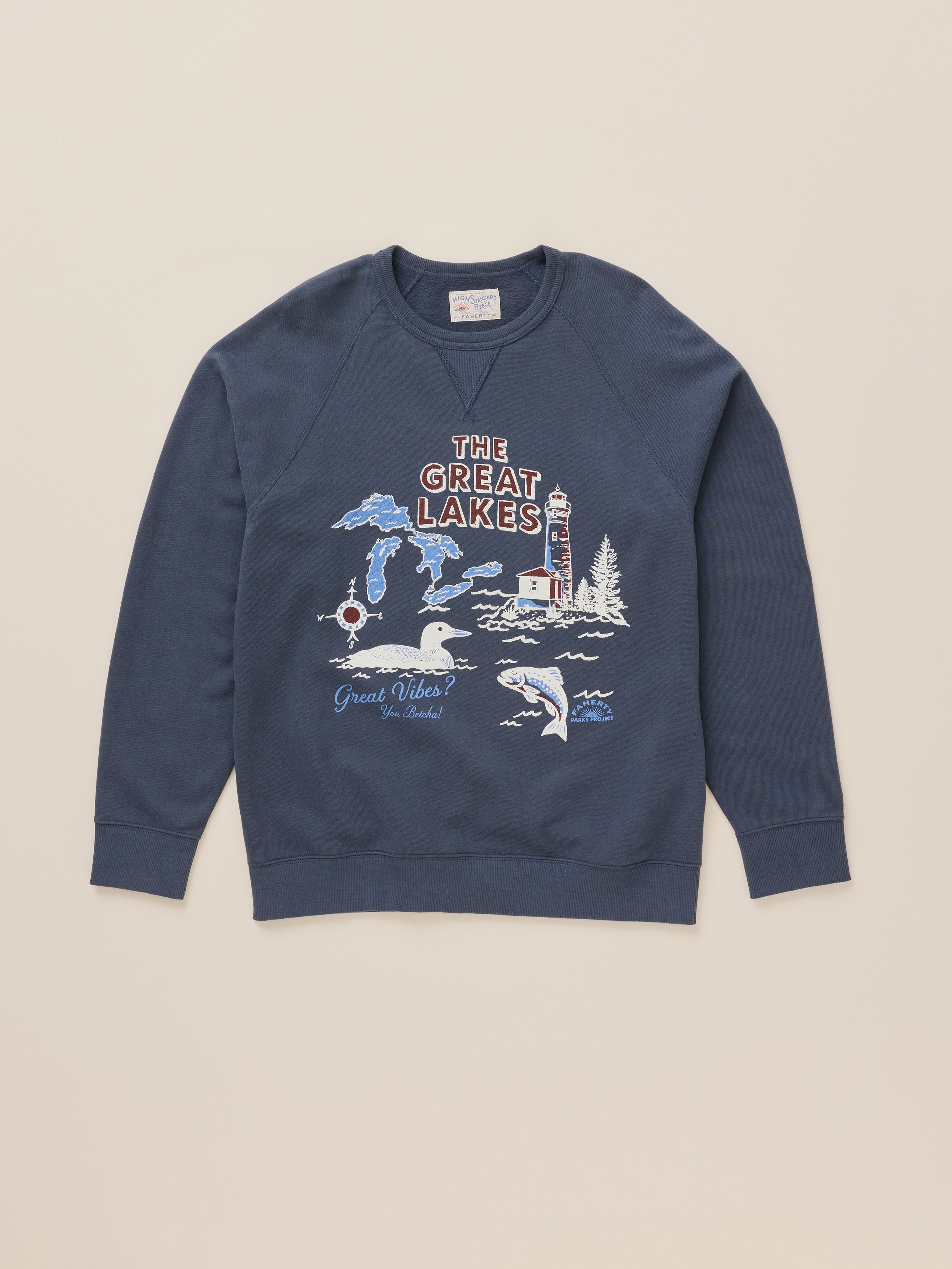 Faherty x Parks Project Great Lakes High Standard Fleece Crewneck - Blue Nights