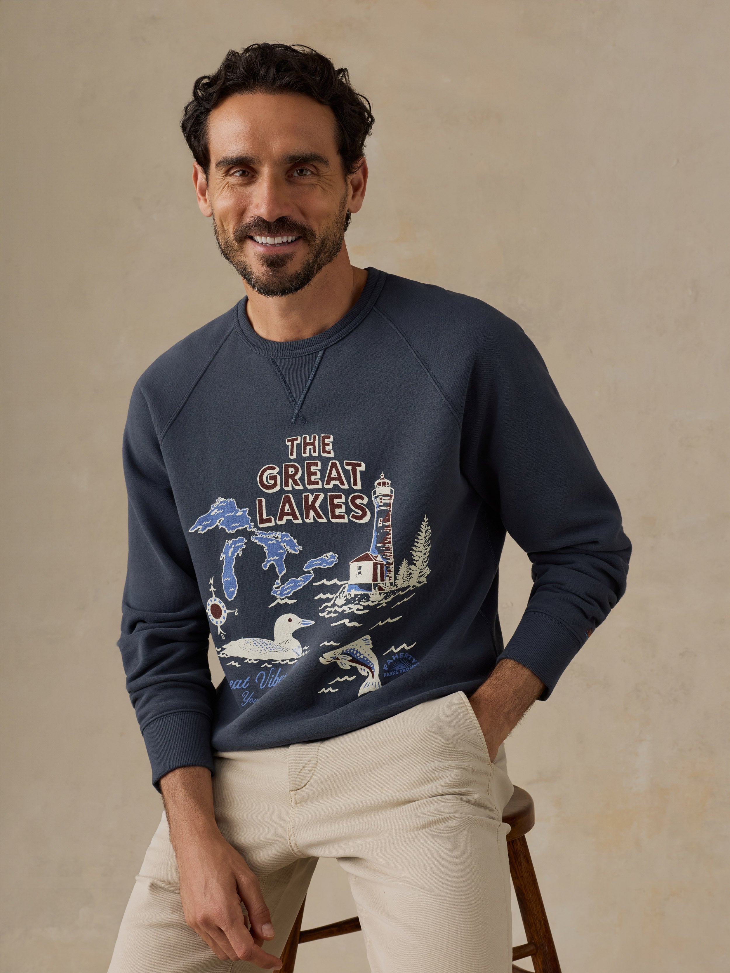 Faherty x Parks Project Great Lakes High Standard Fleece Crewneck - Blue Nights