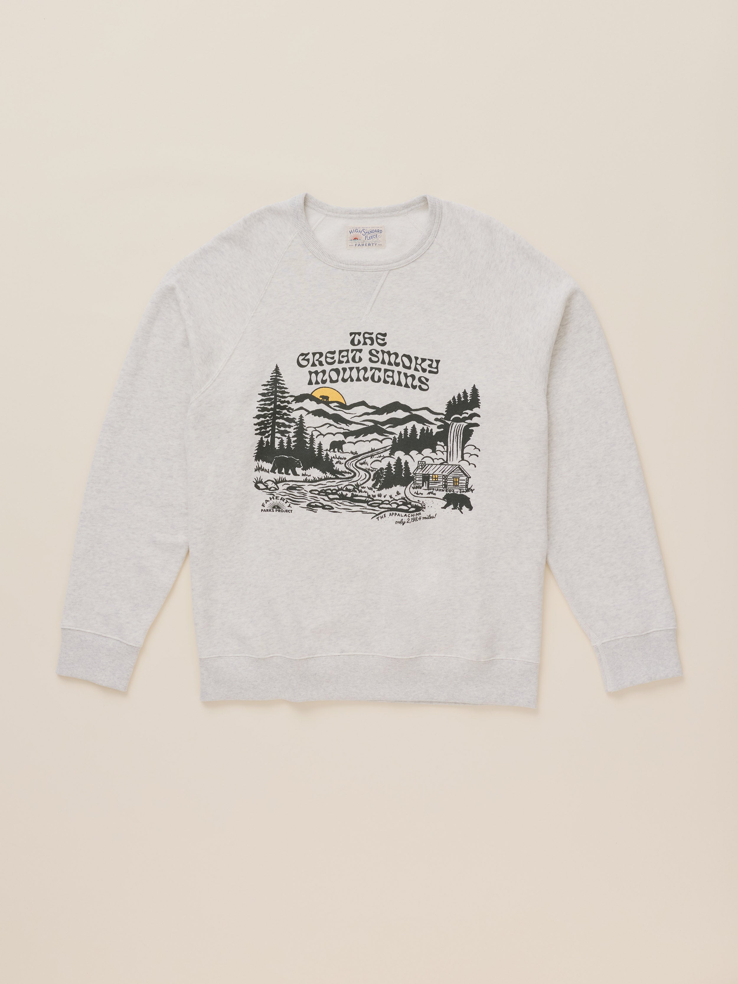Faherty x Parks Project Great Smoky Mountains High Standard Fleece Crewneck - Great Smoky Mountains Antique Ivory Heather