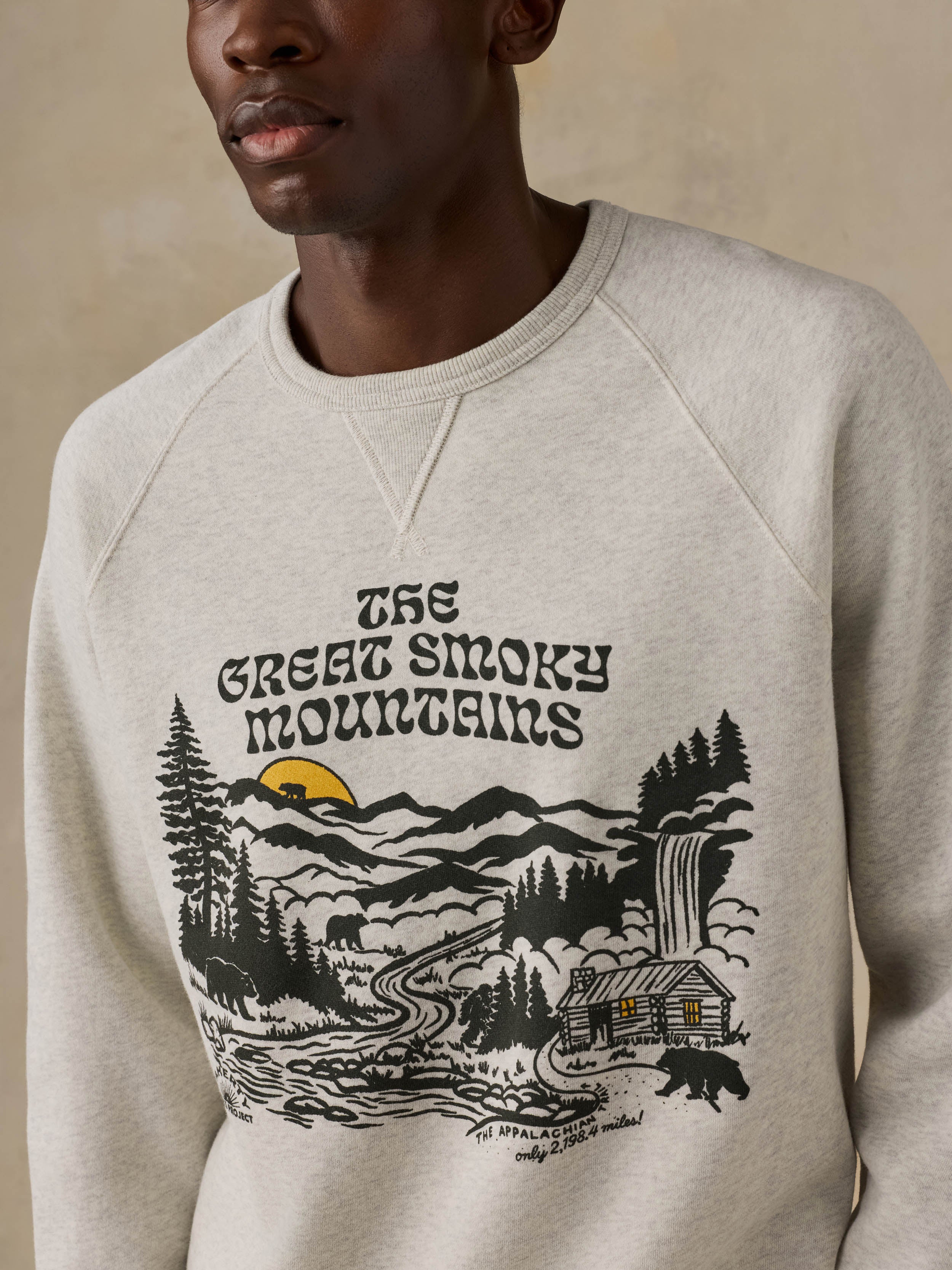 Faherty x Parks Project Great Smoky Mountains High Standard Fleece Crewneck - Great Smoky Mountains Antique Ivory Heather