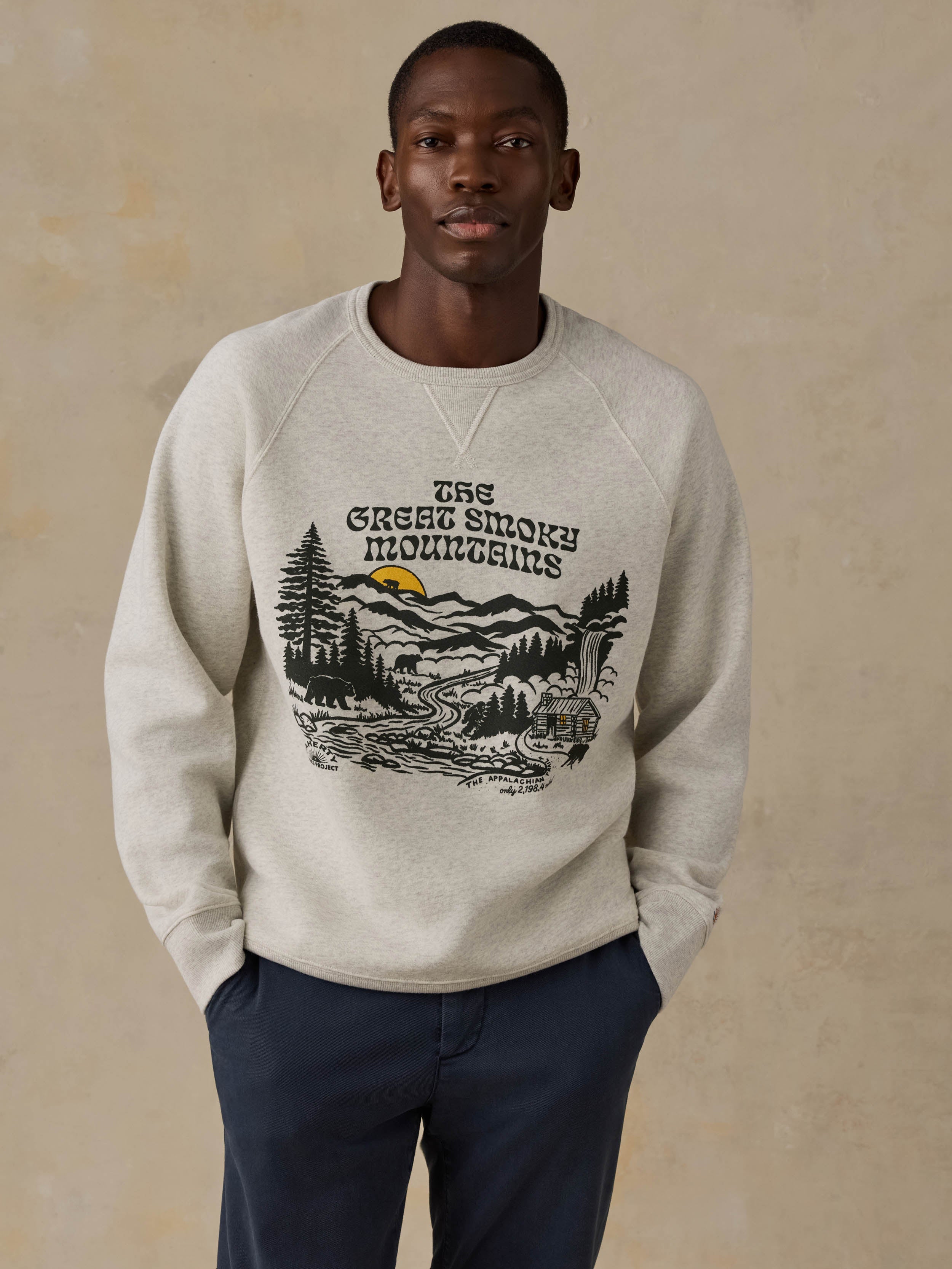 Faherty x Parks Project Great Smoky Mountains High Standard Fleece Crewneck - Great Smoky Mountains Antique Ivory Heather