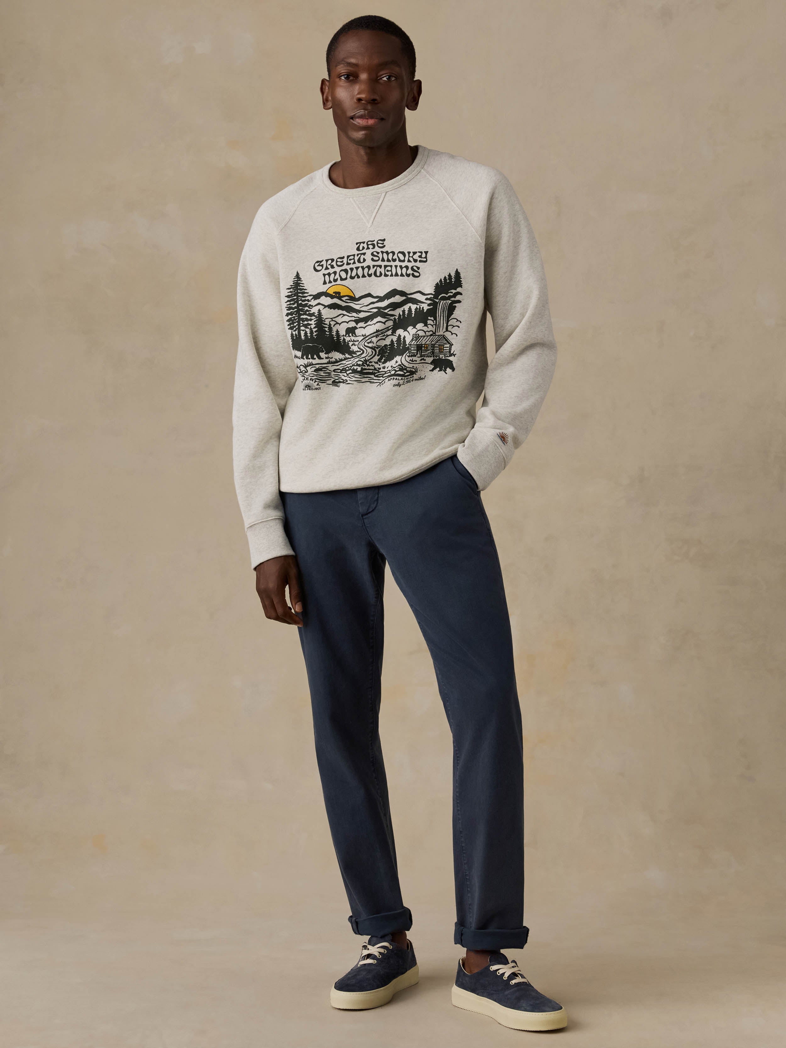 Faherty x Parks Project Great Smoky Mountains High Standard Fleece Crewneck - Great Smoky Mountains Antique Ivory Heather