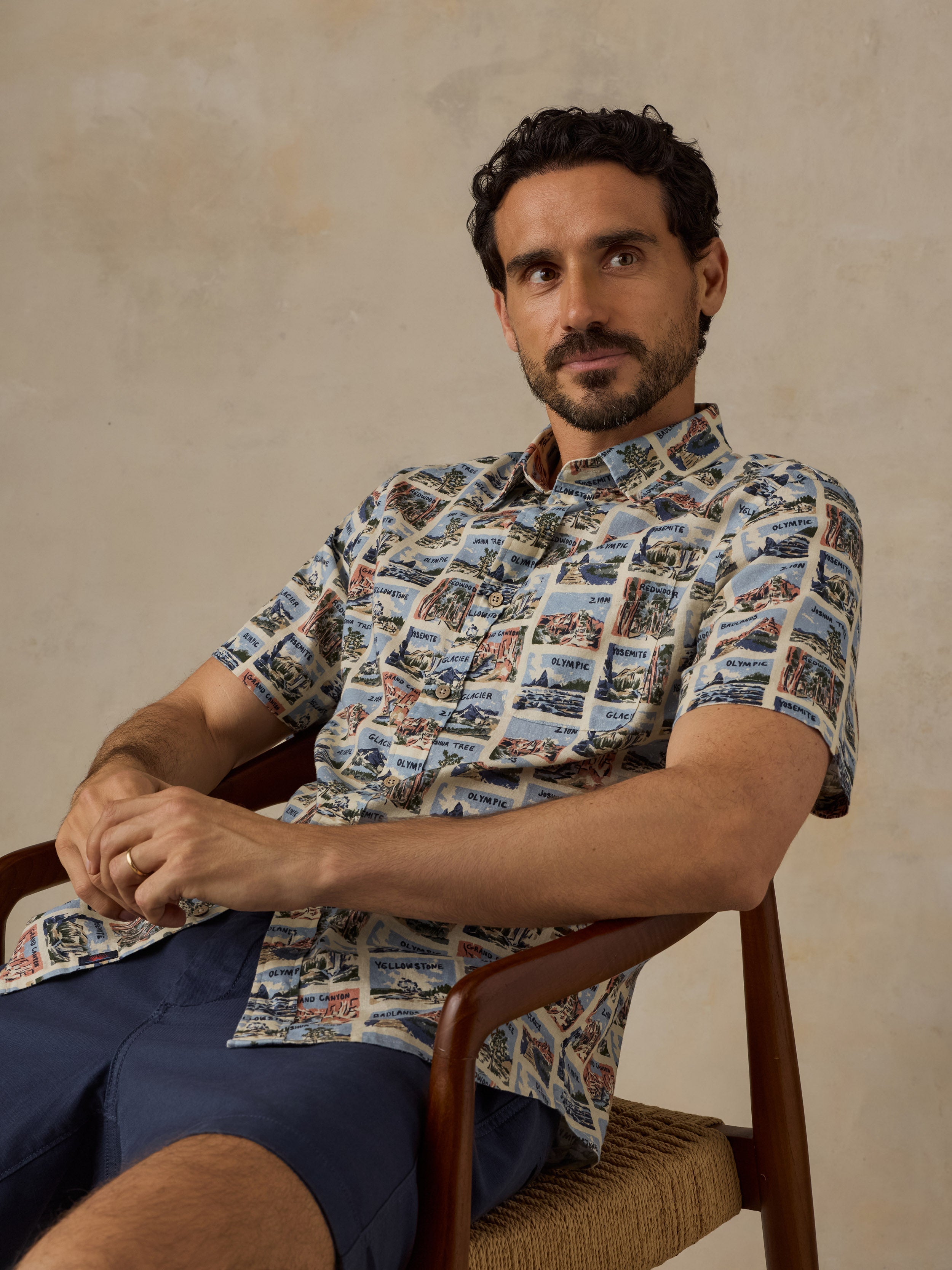Faherty x Parks Project Short-Sleeve Breeze Shirt - Sand Parks Tile