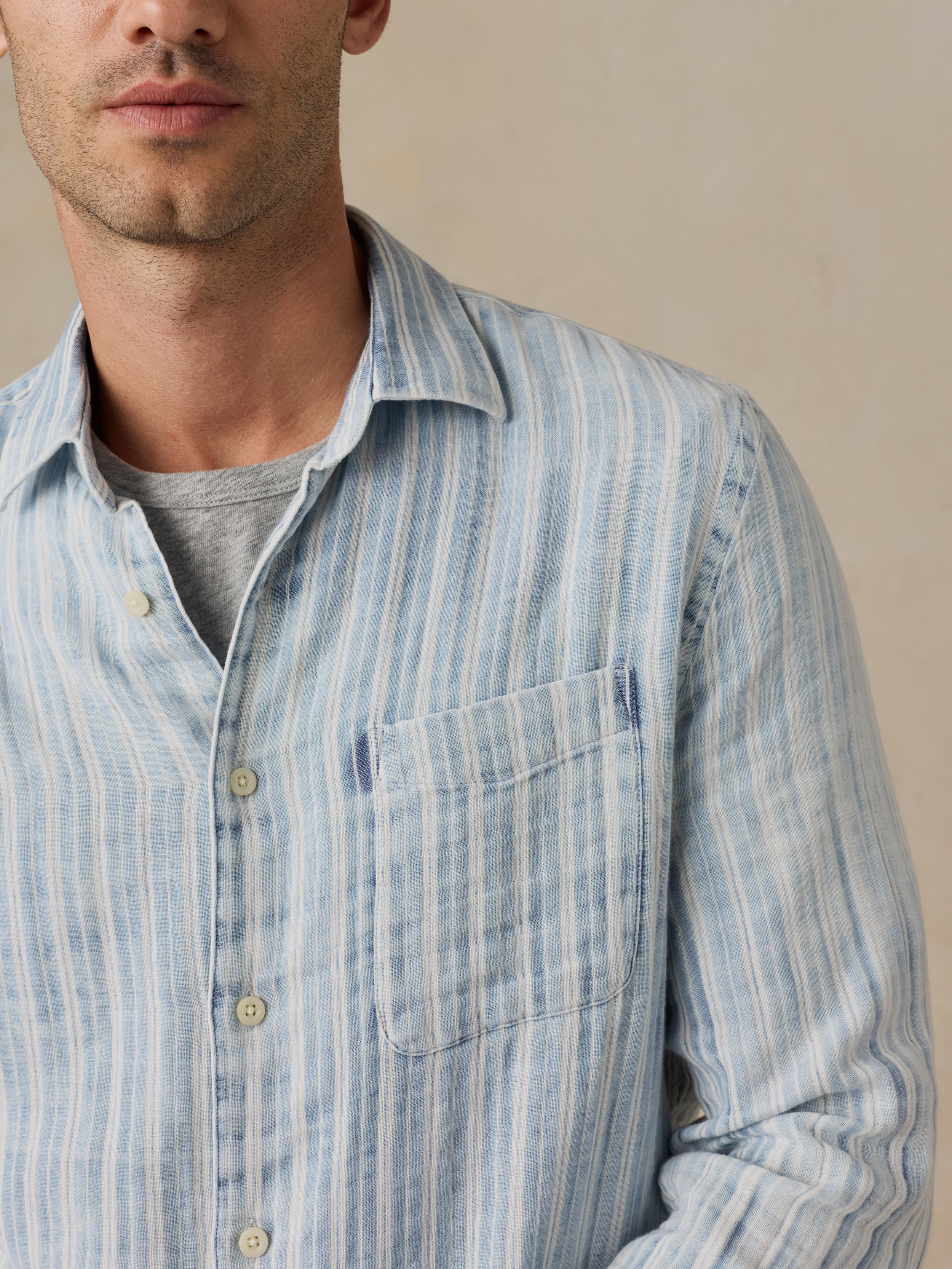 Double Gauze Shirt - Indigo Sky Stripe