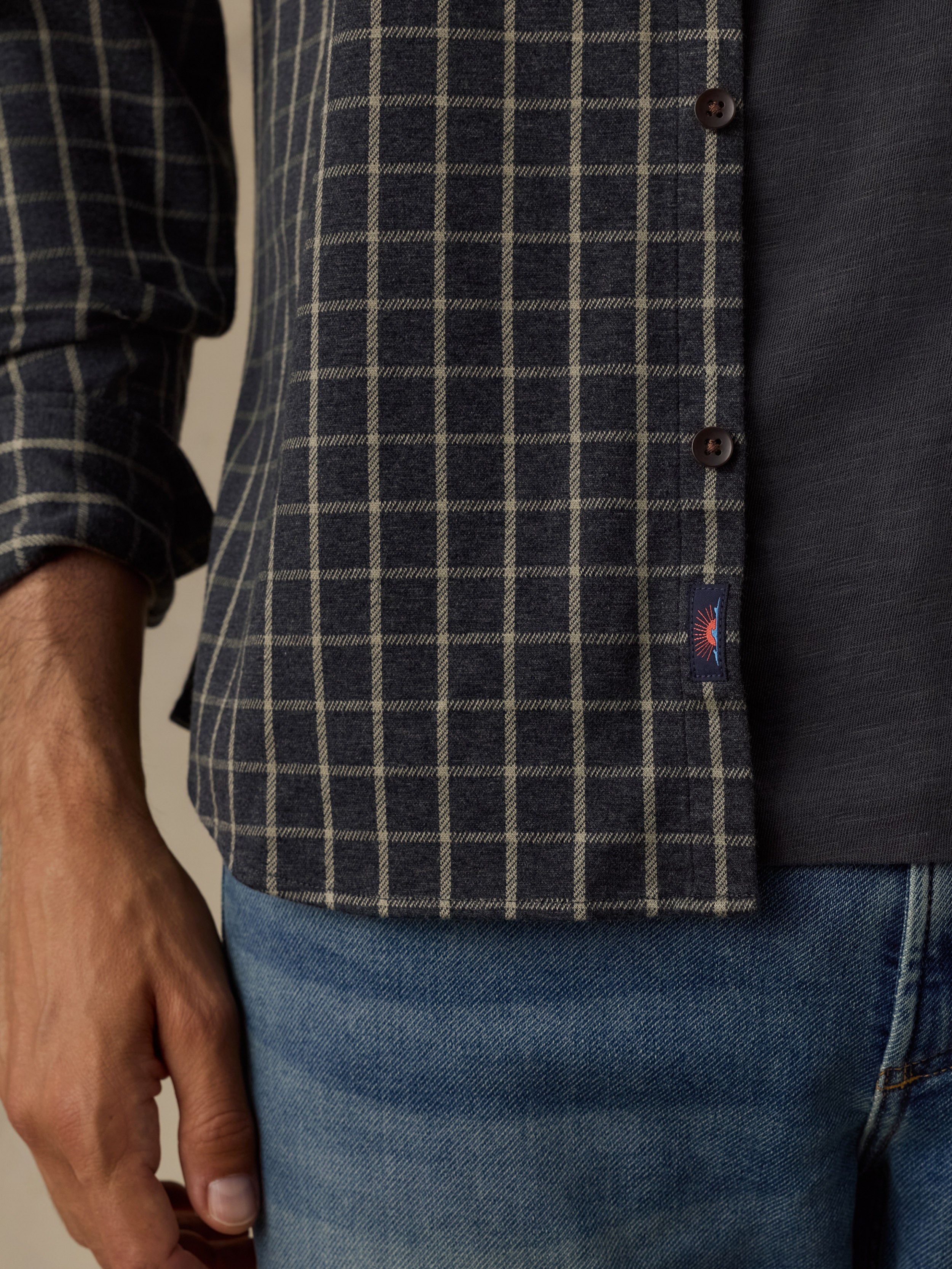 Coastline Knit Shirt - Charcoal Sage Check