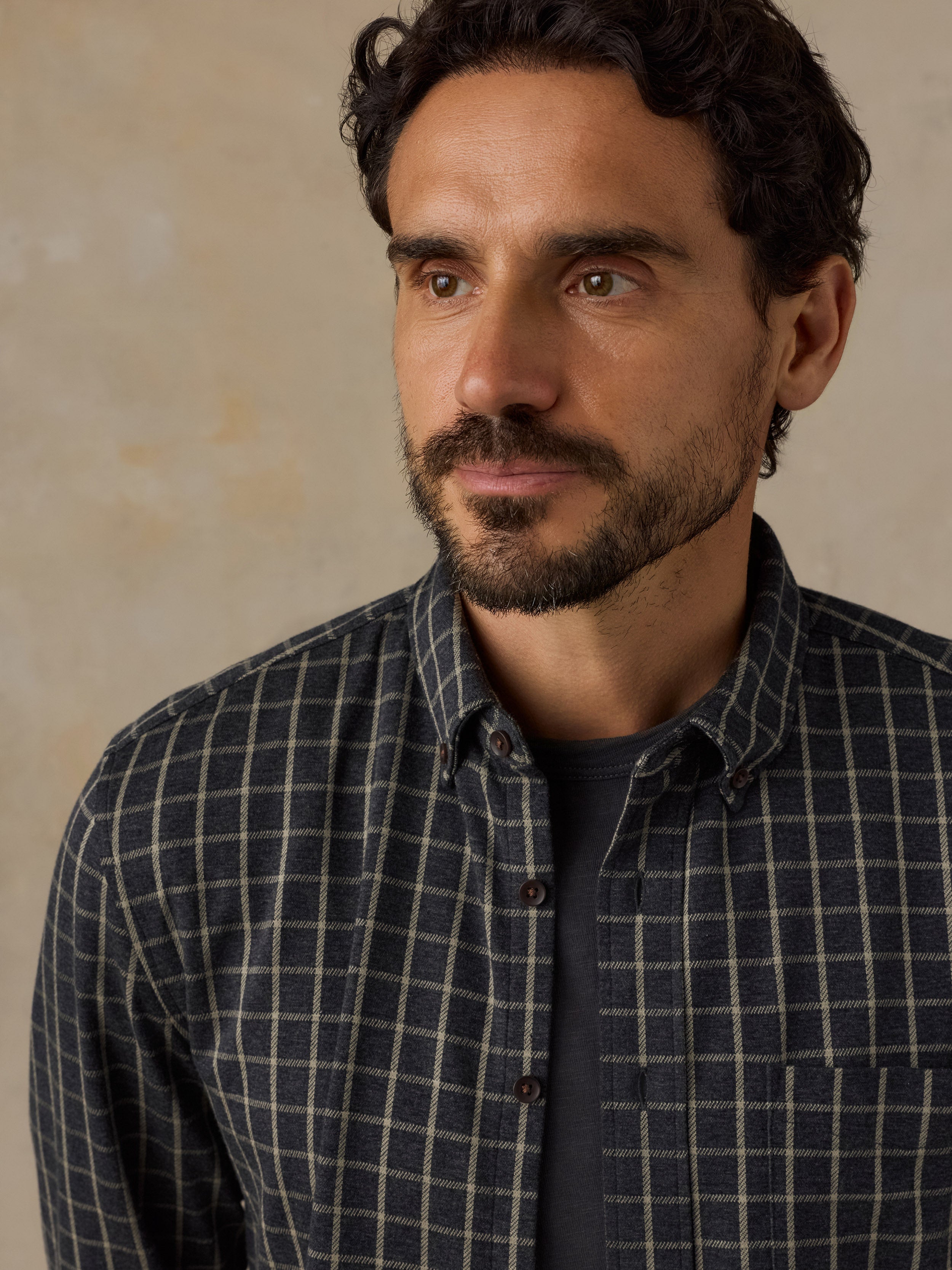 Coastline Knit Shirt - Charcoal Sage Check