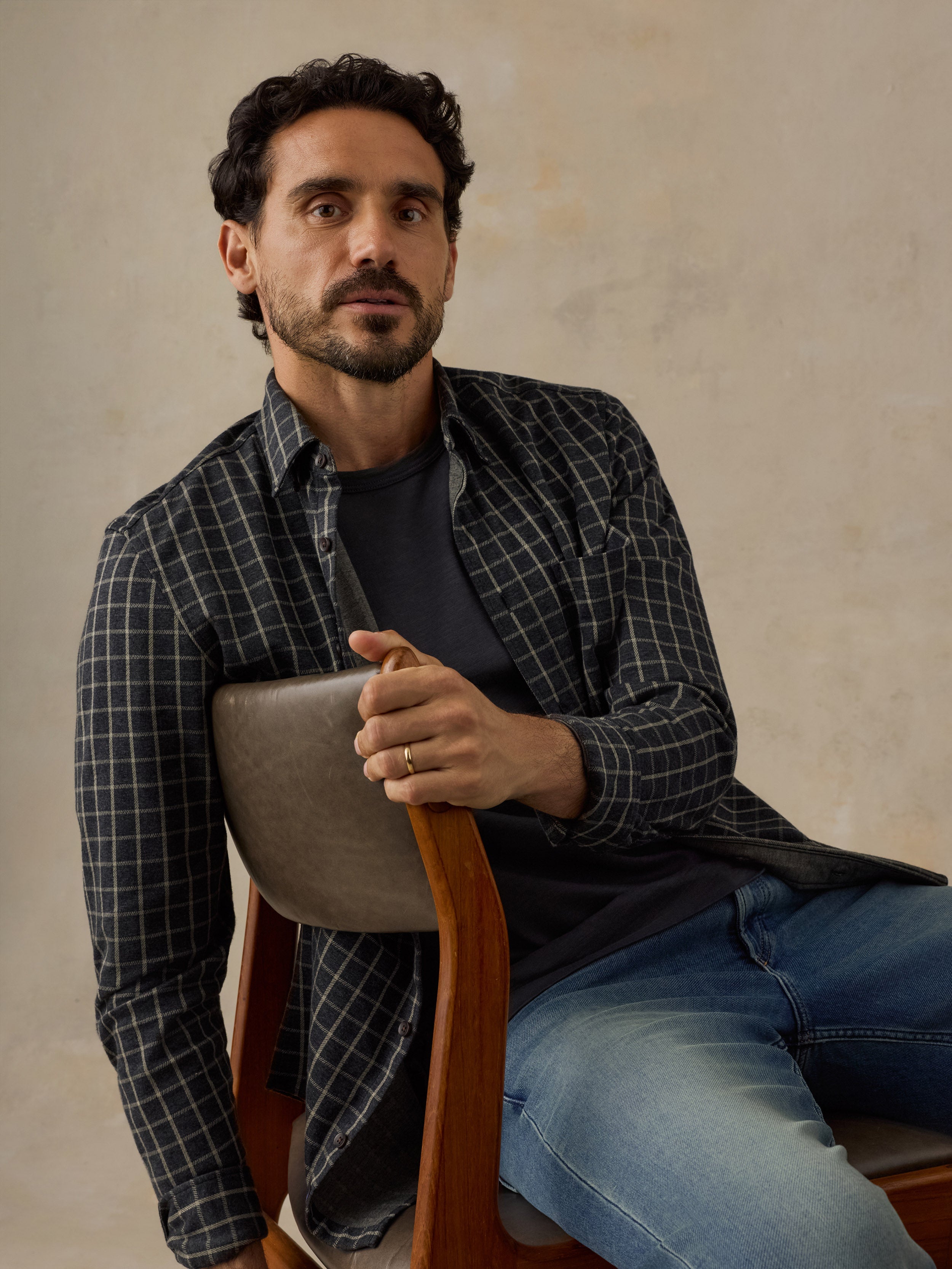 Coastline Knit Shirt - Charcoal Sage Check