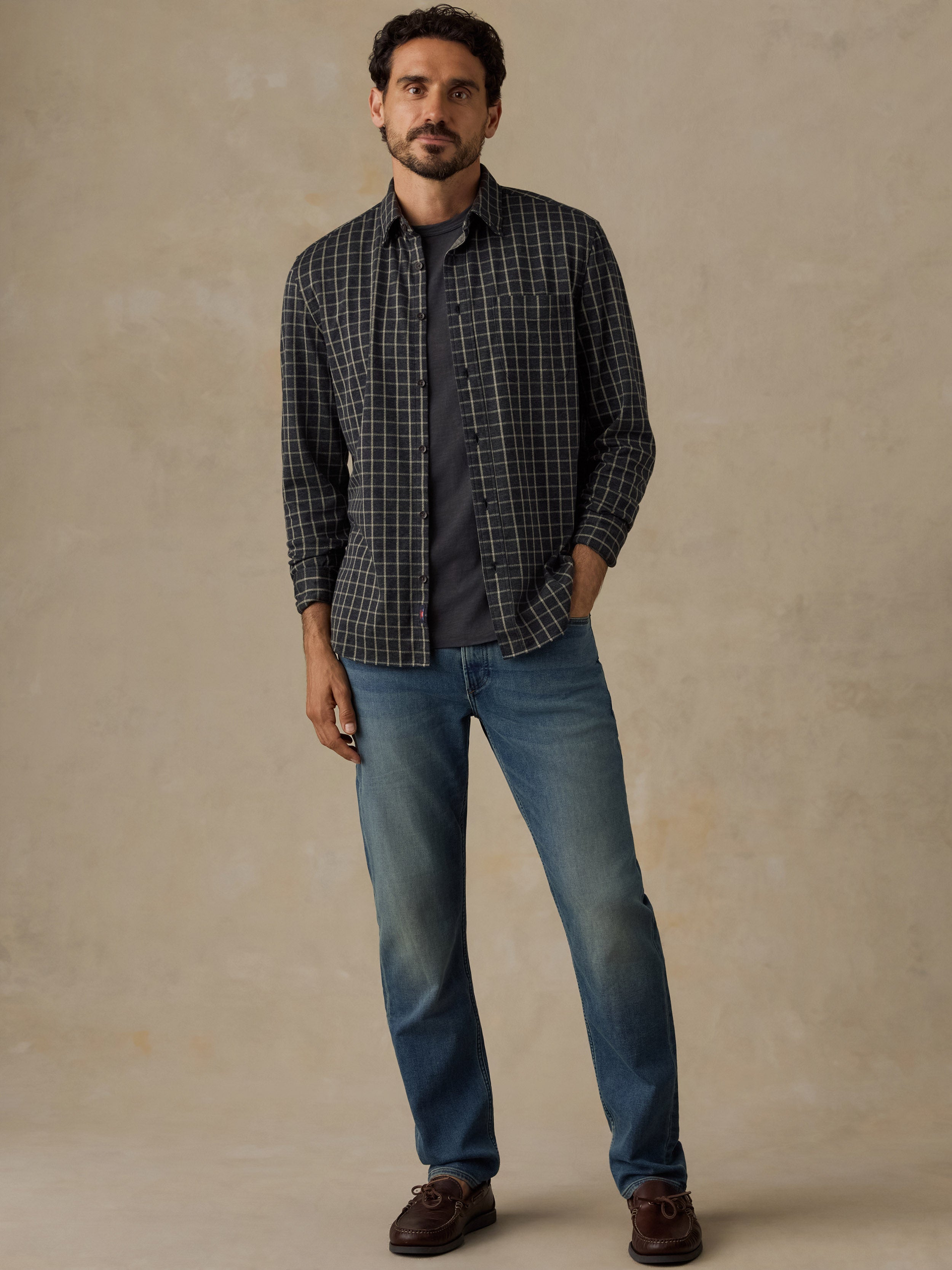 Coastline Knit Shirt - Charcoal Sage Check
