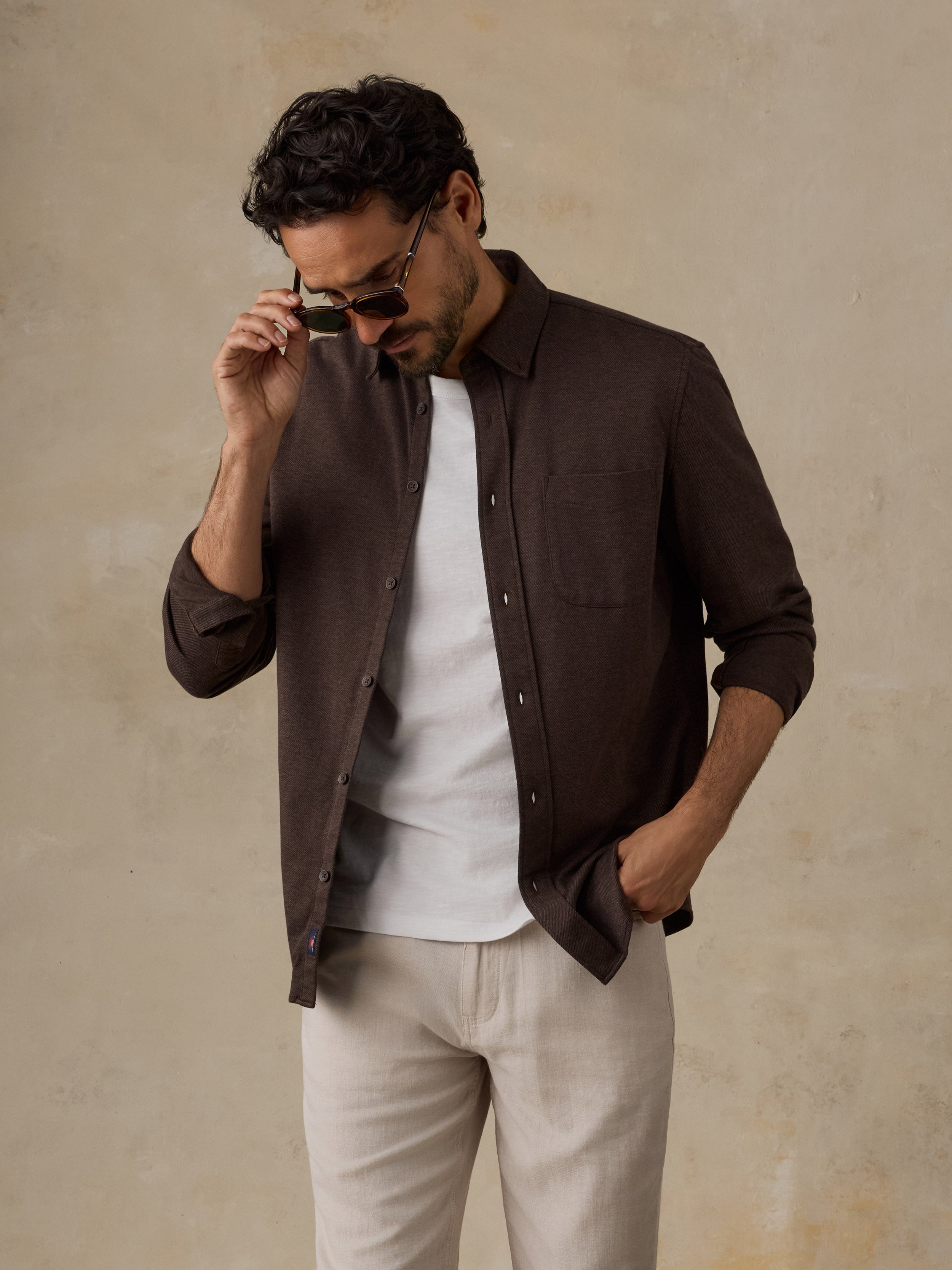 Coastline Knit Shirt - Brown Road Twill