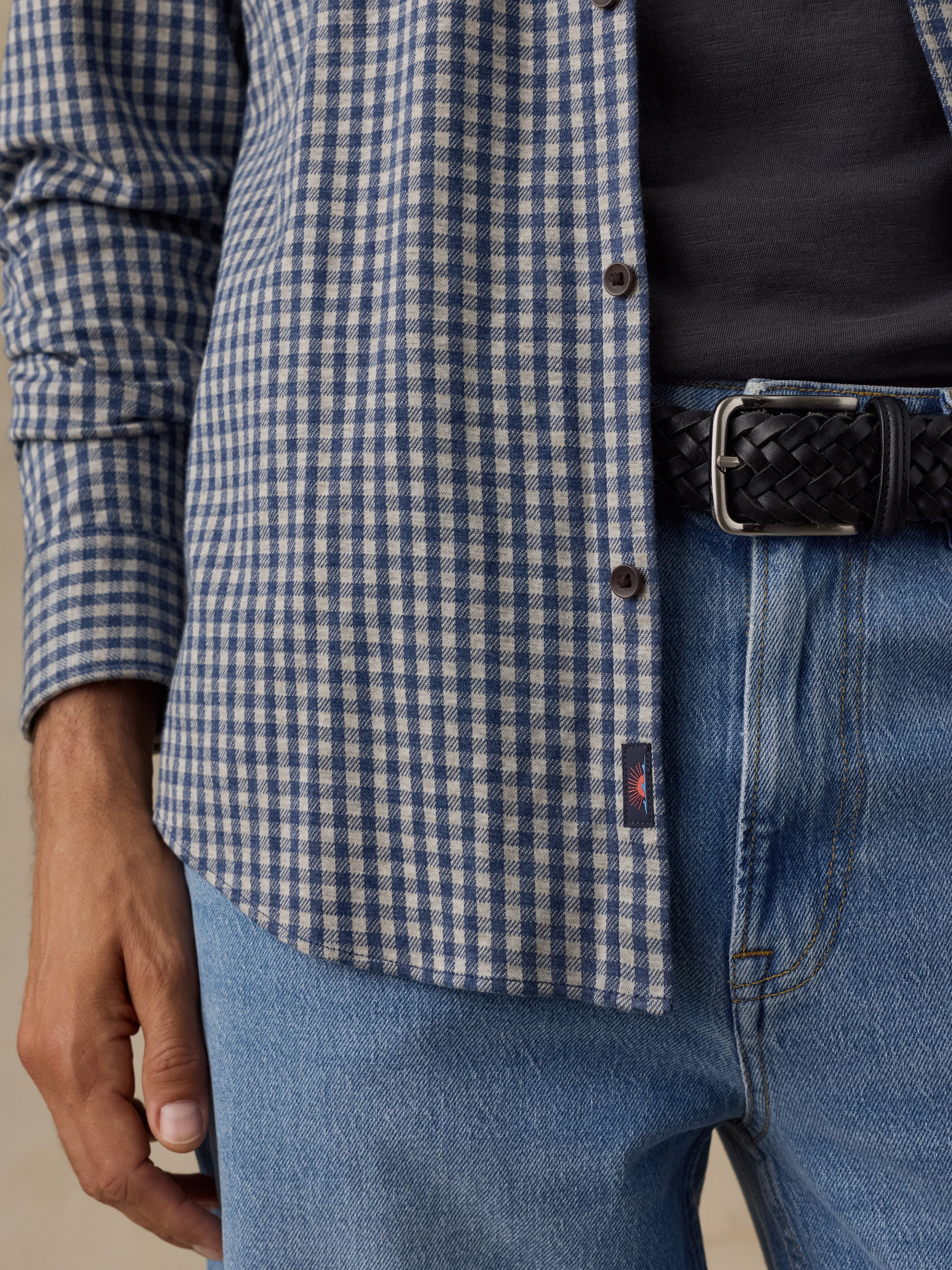Coastline Knit Shirt - Blue Grey Gingham